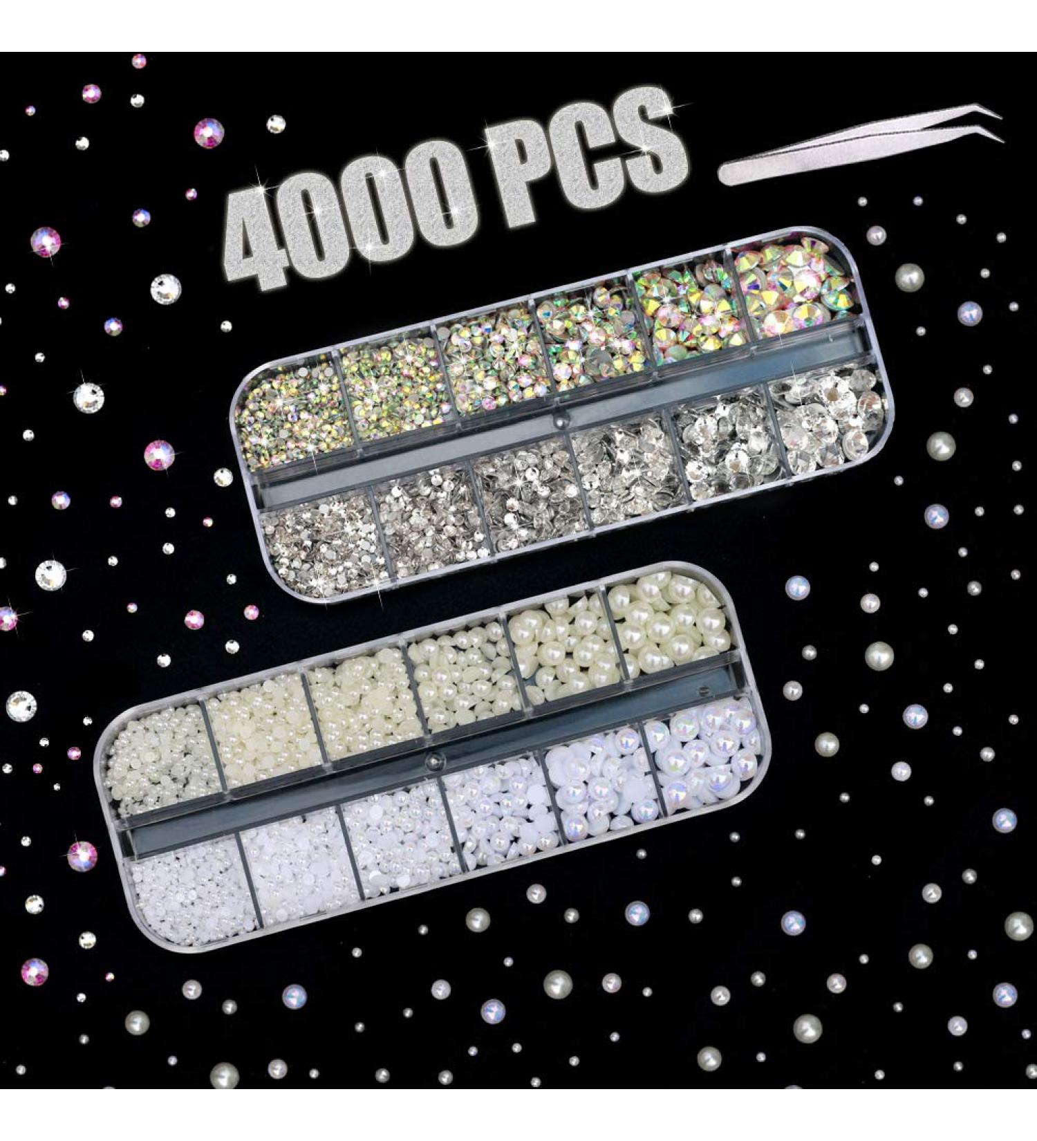 4000 PCS Crystal AB Rhinestones & Pearls Set with Tweezer - Nail Art, DIY Crafts, Face & Clothing Embellishments - Buy Online on SooperMarket.com