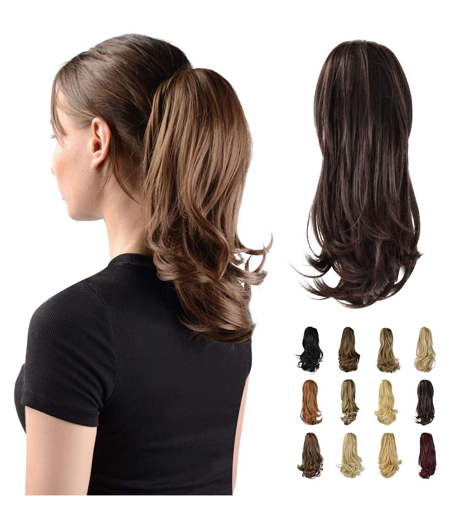 Sofeiyan Long Curly Ponytail Extension - Brown & Dark Auburn Mixed - Synthetic Hairpiece for Women - Buy Online on SooperMarket.com