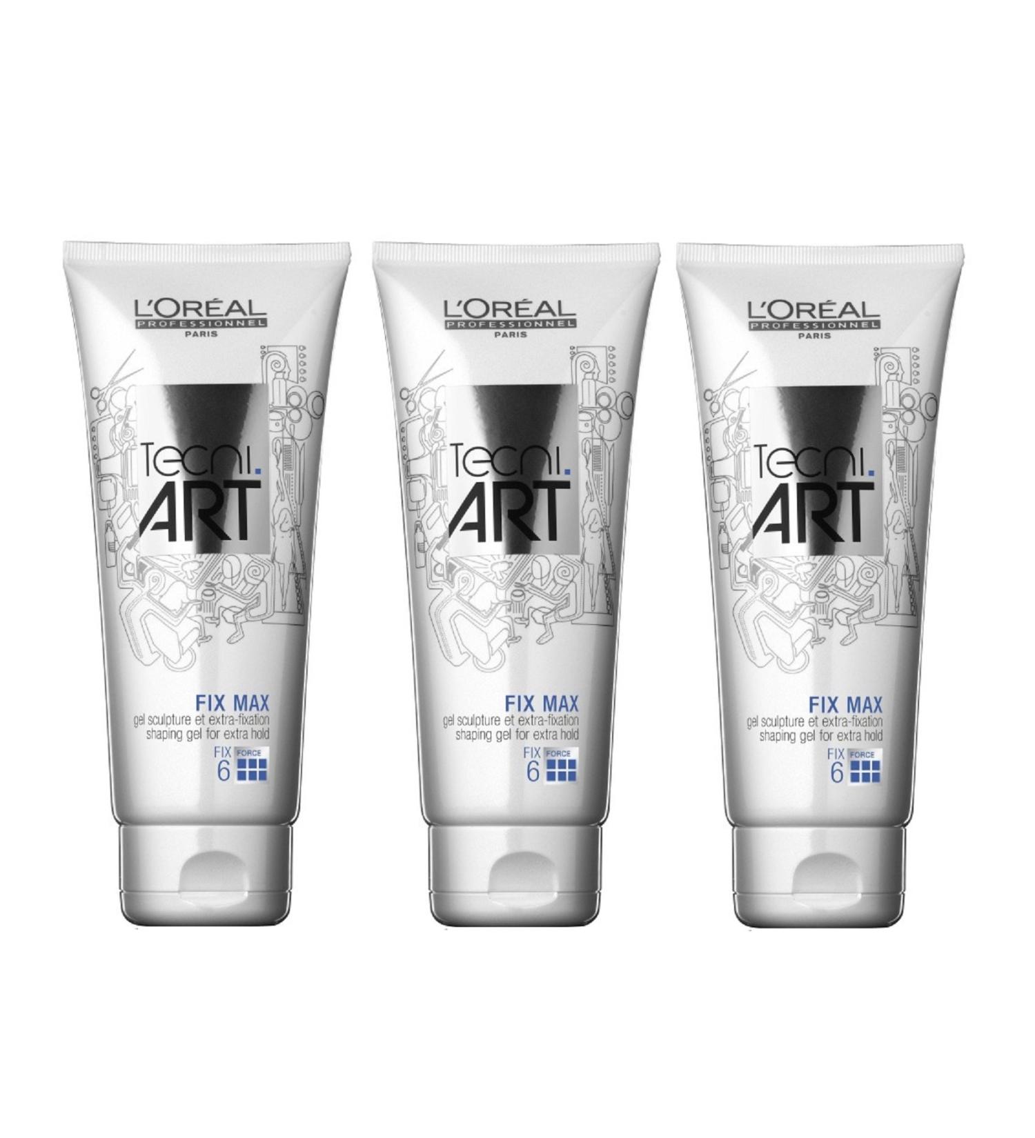 Loreal Fix Max Gel 3 x 200 ml Tecni.art Styling for ultra strong hold New series Loreal 200 ml (pack of 3)