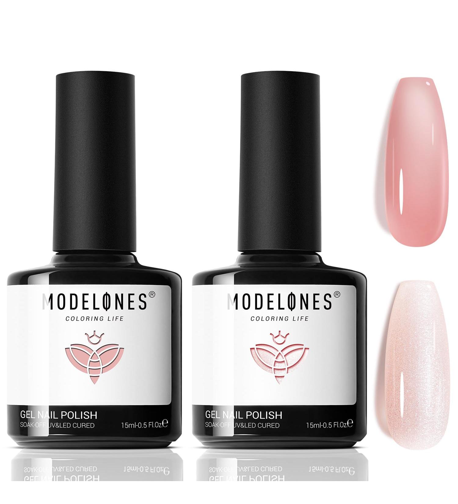 Modelones Gel Nail Polish Set 2 PCS 15 ML Sheer Jelly Nude Pink Translucent Glitter Gel Polish Set for Nail Art DIY Shimmer French Manicure at Home for Women Girls - Buy Online on SooperMarket.com