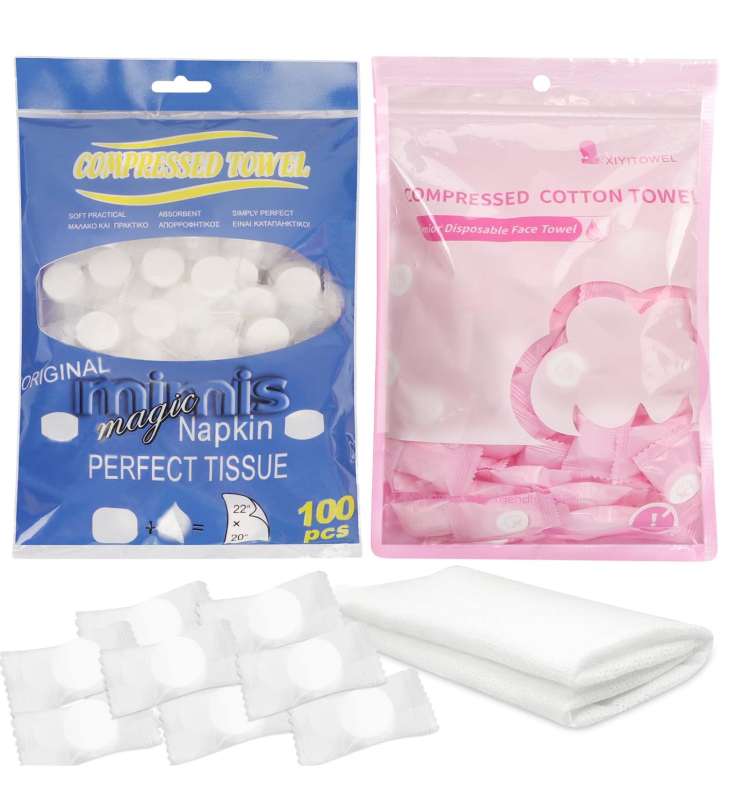 SimPolor 200 Compressed Towels - Portable Disposable Mini Toilet Paper Tablets for Travel Camping and Beauty - Blue & Pink - Buy Online on SooperMarket.com