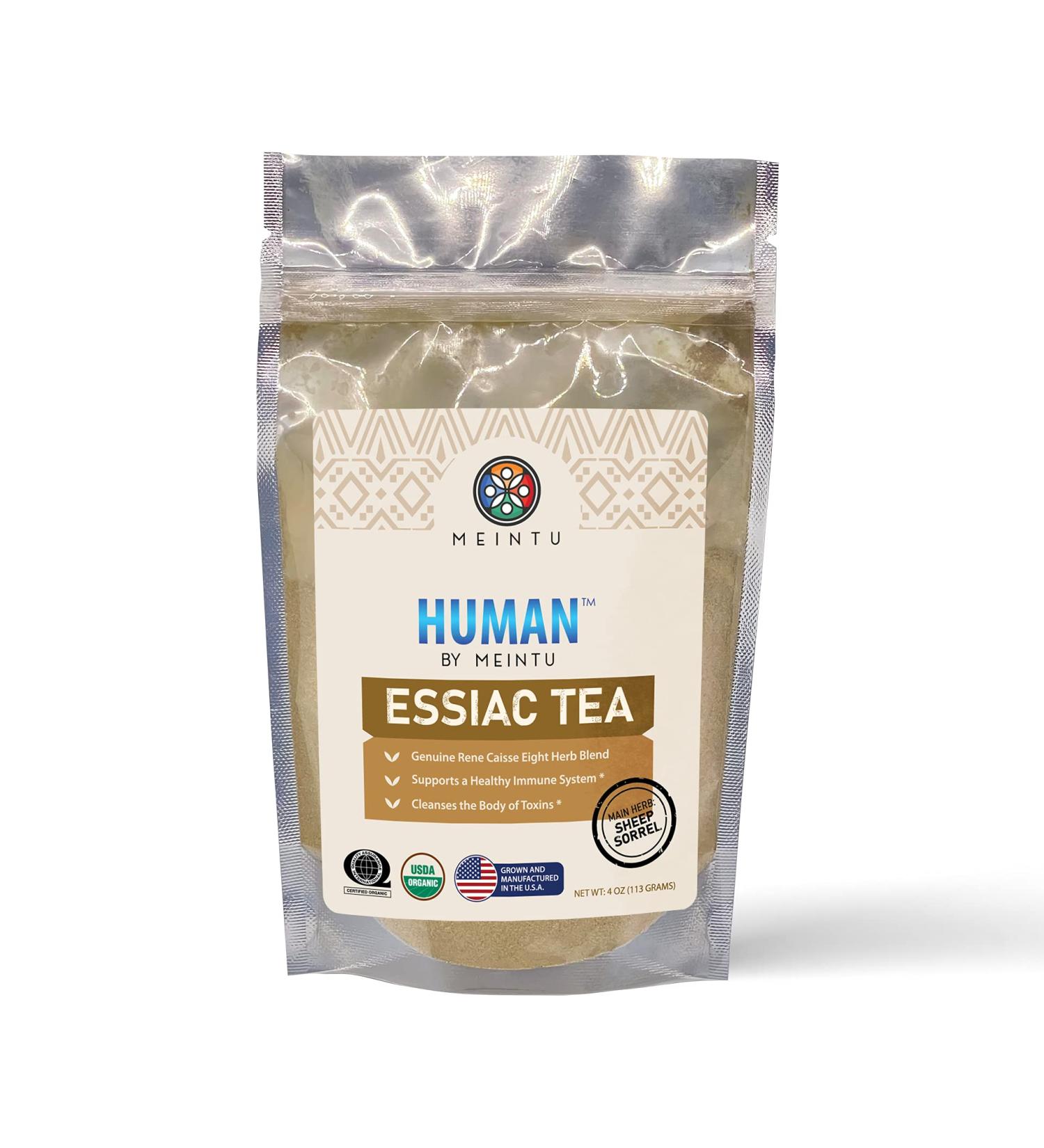 HUMAN by MEINTU Genuine Essiac Tea Organic 8 Herb Powder Formula with Sheep Sorrel Root - 4 oz Pouch - Buy Online on SooperMarket.com