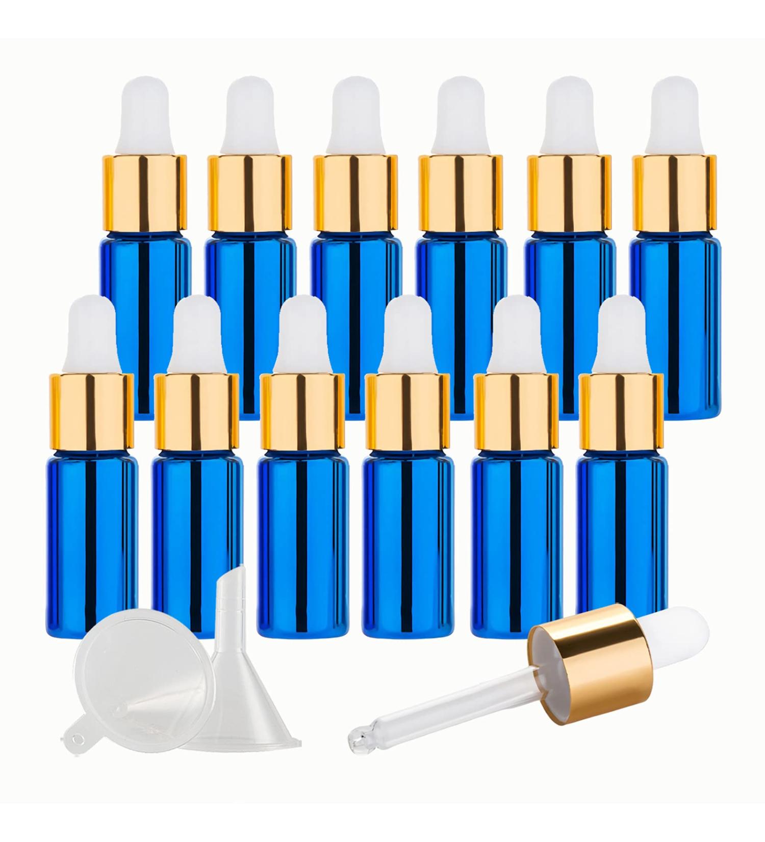 Tianzd 12PCS 5ml Chrome Blue Drip Bottles with Glass Pipettes | Perfect for Perfume & Essential Oils - Buy Online on SooperMarket.com