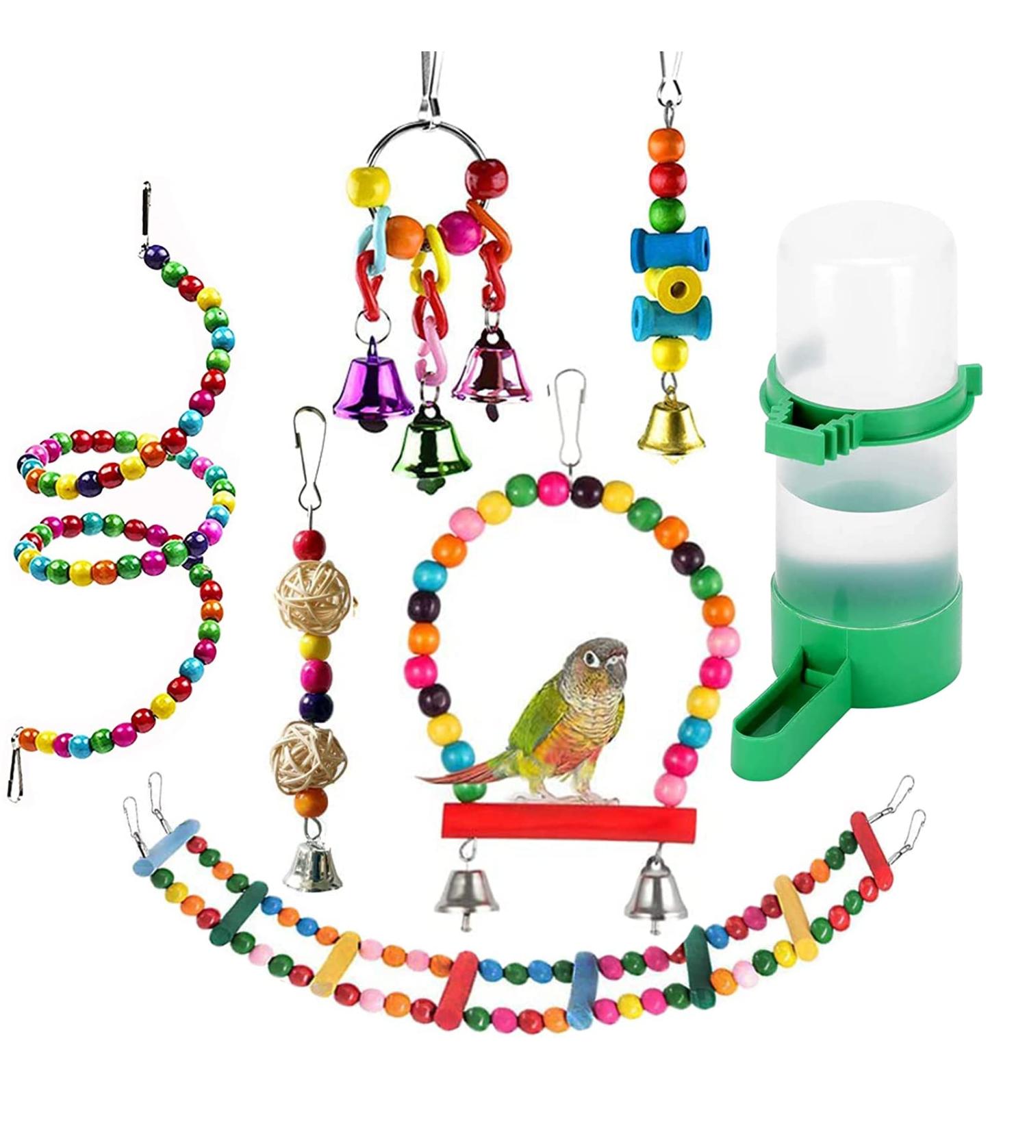 QIODAZOO Parrot Toys Bird Toy 7 Packs Birdcage Swings Bird Feeder Chewing Hanging for Conures Cockatiels Budgie Lovely Birds - Buy Online on SooperMarket.com