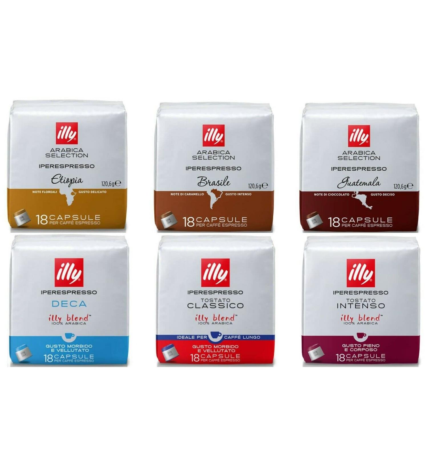 illy Coffee Pods 18 Capsules 7 Flavours To Pick From Customize From Lungo Classico Decaf Intenso Guatemala Ethiopia & Brasile - Buy Online on SooperMarket.com