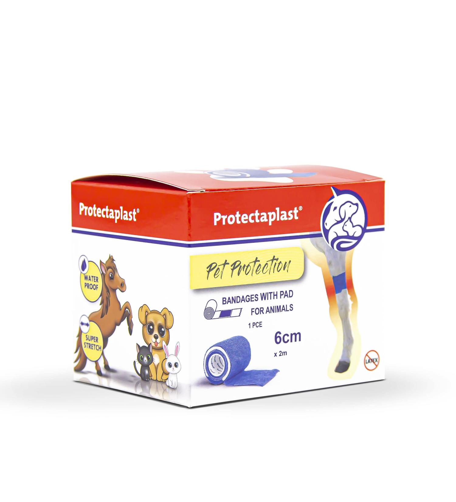 Protectaplast Self-Adhesive Blue Bandage for Pets | Latex-Free & Glue-Free 6cm x 2m | Ideal for Dogs Cats & Horses - Wound & Joint Dressing - Buy Online on SooperMarket.com