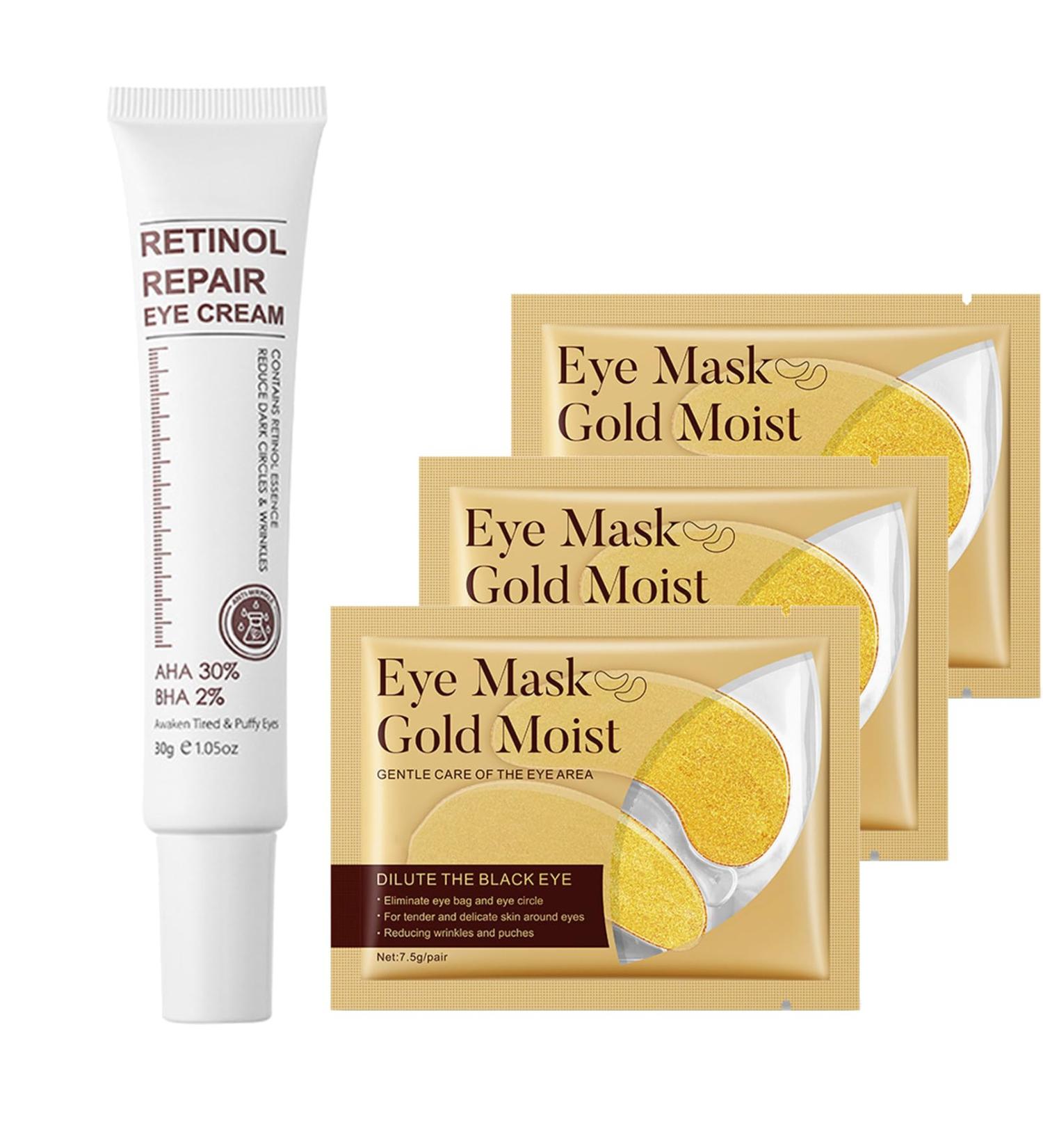 Retinol Eye Cream & 24k Under Eye Patches Kit - Anti-Aging Dark Circles & Puffy Eyes Treatment - Moisturizing & Firming Formula - Buy Online on SooperMarket.com