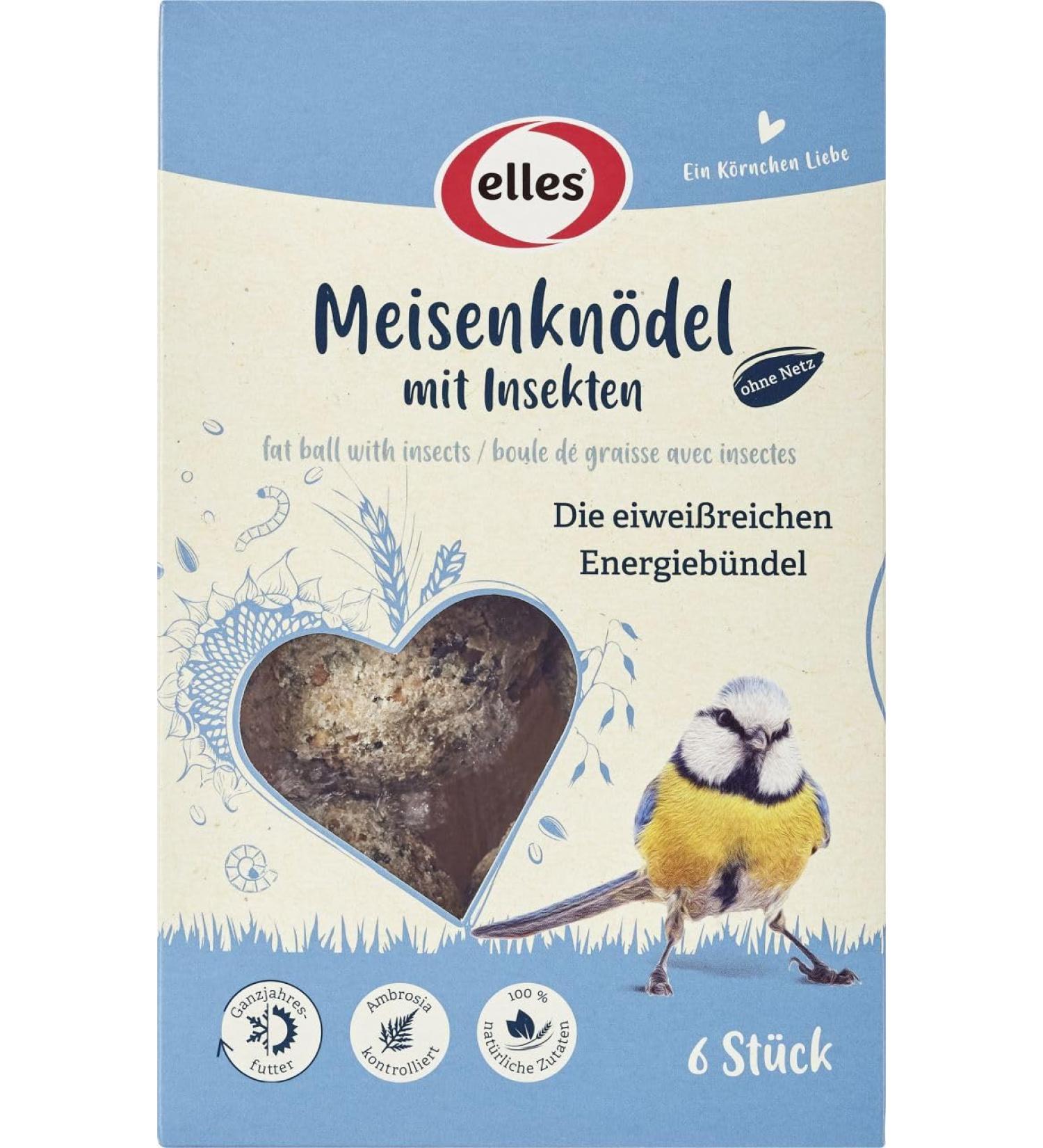 Elles Meisenkn del without a network with insects 6-pack |100% natural ingredients I energy for wild birds |Optimal for breeding and rearing i environmentally friendly & beak-friendly with insects 1 piece (1 Pack)