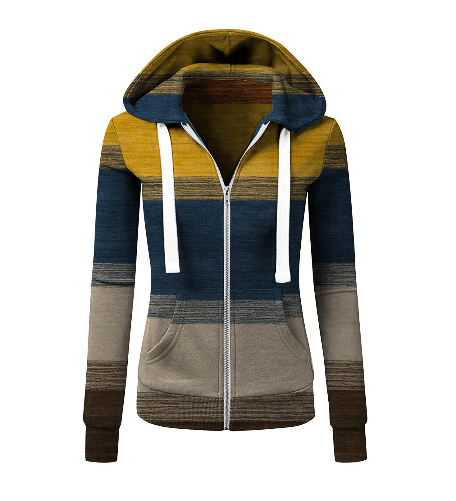 PVC Vertical Stripes Women's Zipper Down Hoodie with Pockets - Yellow, Medium - Buy Online on SooperMarket.com