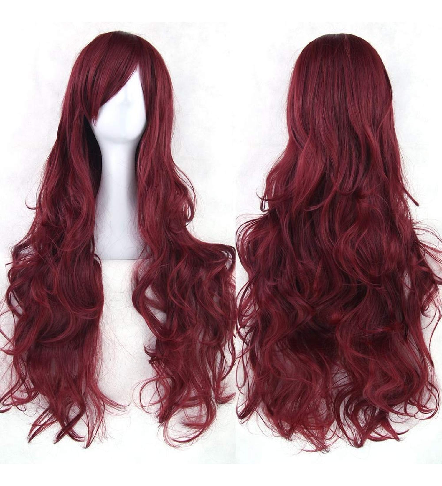 Lfmdjf 20colors 80cm Long Curly Hair Green Wigs Heat Resistant Synthetic Hair Accessories Party Black Wig for Women 32inches NC/4HL P4/30