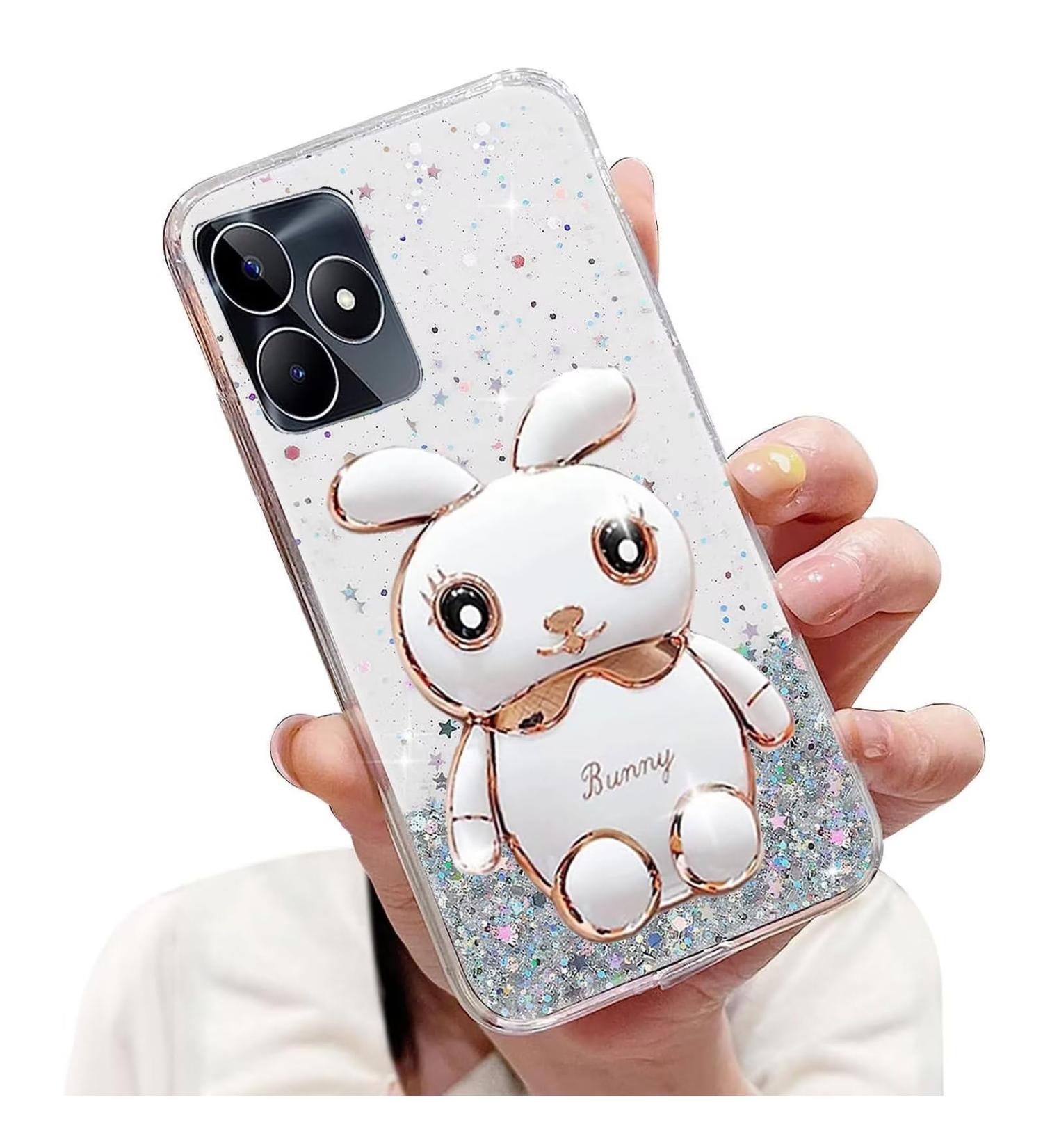 Buy Tivenfezk Nadoli for Oppo Realme C53 - Glitter Rabbit Soft Silicone Case | Transparent Protective Cover with Hidden Stand - Buy Online on SooperMarket.com