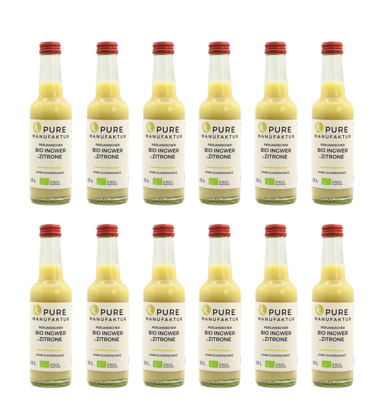 Pure Ginger-High-quality Peruvian organic-ginger with lemon without sugar and artificial additives 100% organic (DE- KO-005) 12x250ml organic ginger-mit lemon 250 ml (12 Pack)