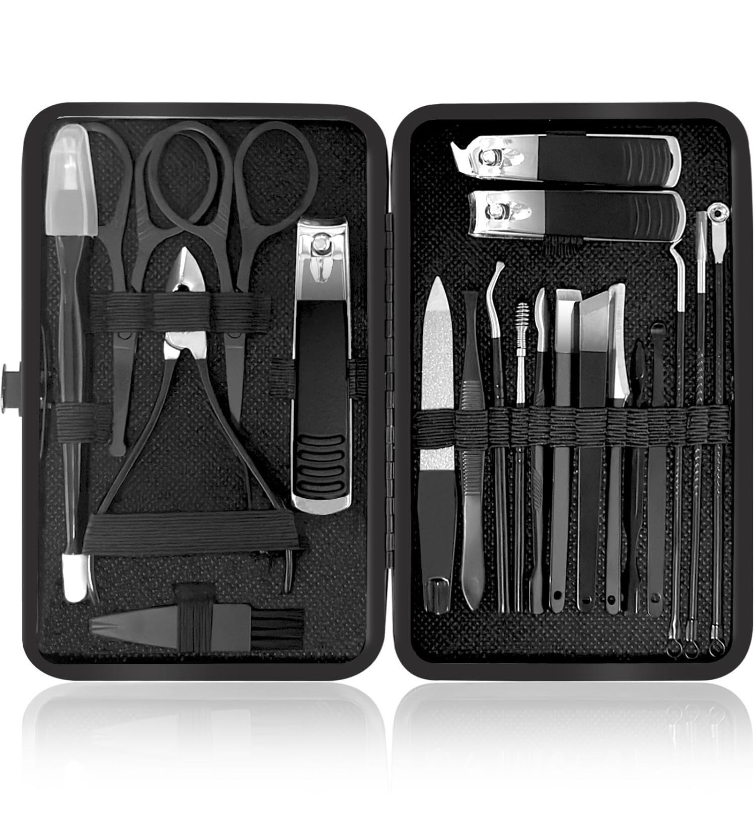 Manicure Set 21 Pcs Professional Pedicure Kit Nail Clippers Set Stainless Steel Care Tools Grooming Kit With Travel Case Cuticle Remover Toe Toenail Cutter Set For Thick Nails Men Women Gift (Black) - Buy Online on SooperMarket.com