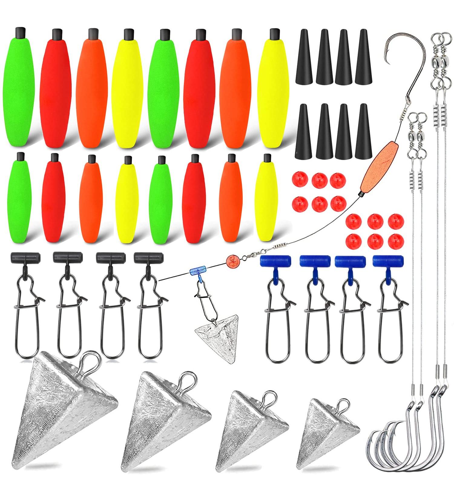 SEAOWL 78Pcs Saltwater Surf Fishing Kit - Pompano Rig Tackle Box with Hooks, Floats, Weights, Beads - Beach Gear Equipment - Buy Online on SooperMarket.com