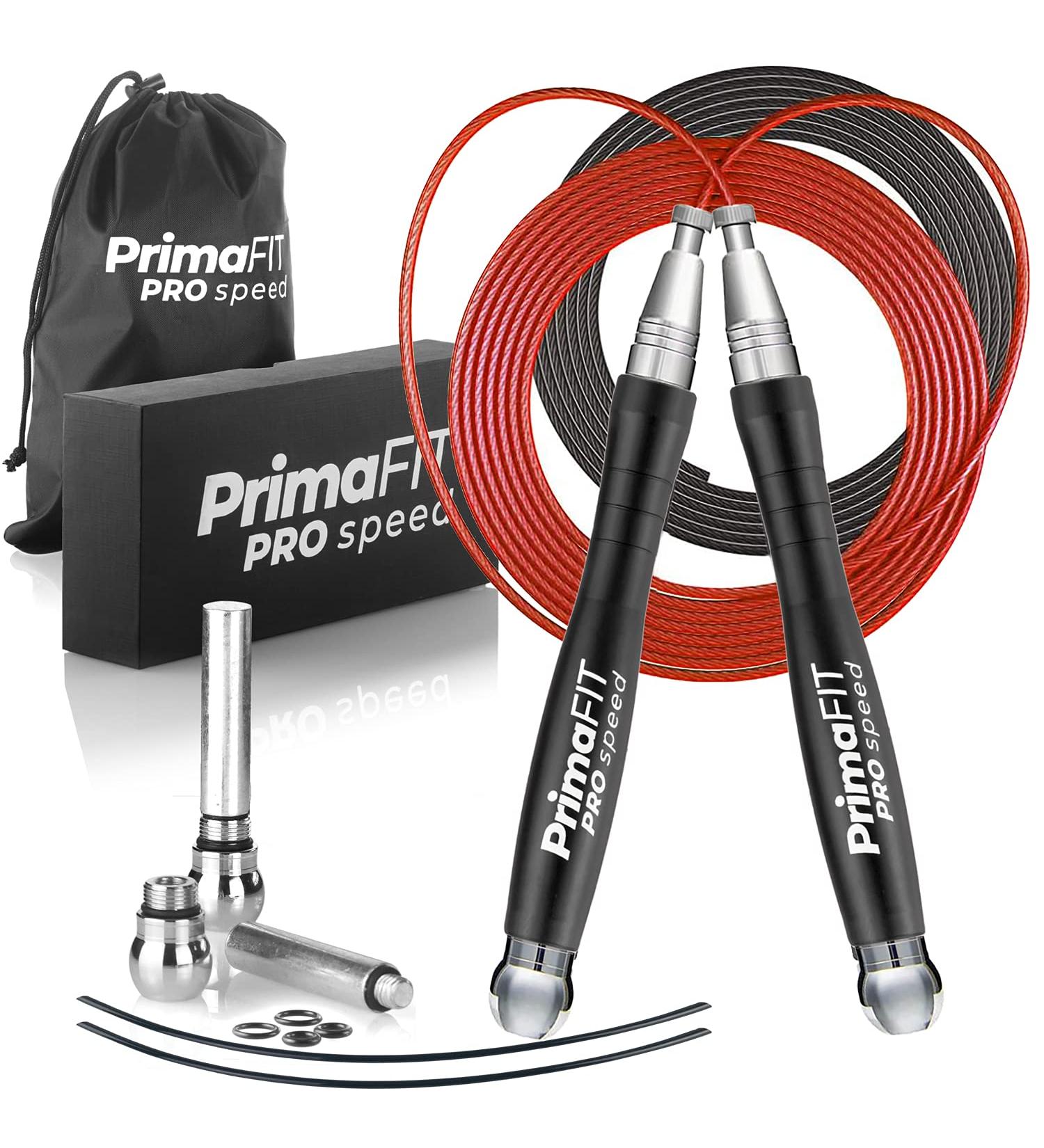 Primafit Pro Speed Jump Rope for Adults | Adjustable 3m Fitness Jump Rope with Weights 2 Ball Bearings & Anti-Slip Handles - Perfect for Boxing MMA & CrossFit - Buy Online on SooperMarket.com