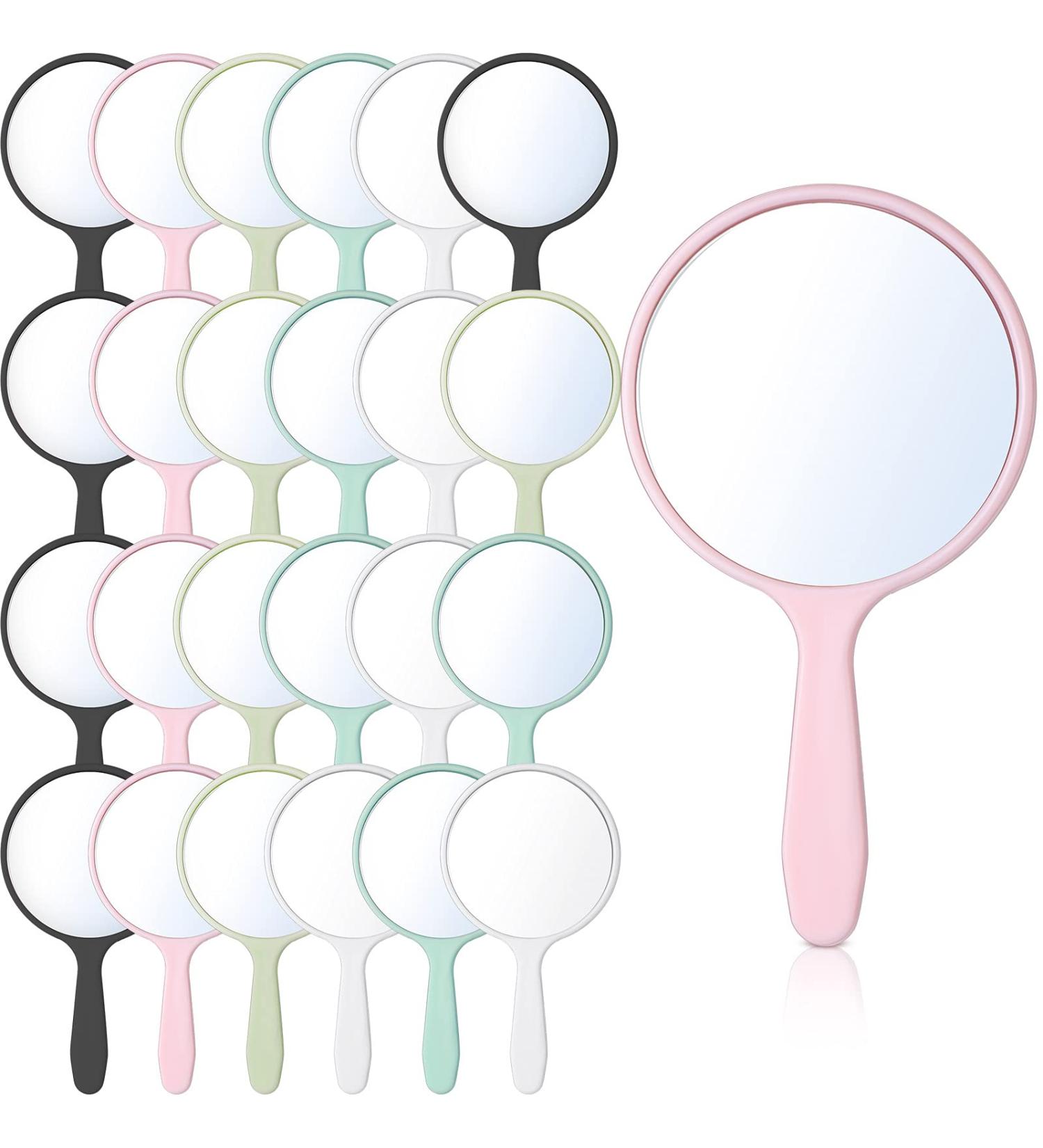 25-Piece Portable Handheld Hand Mirror Set for Women & Girls - Compact Round Mirror for Travel, Camping, Daily Use - White, Pink, Black, Blue, Green - Buy Online on SooperMarket.com