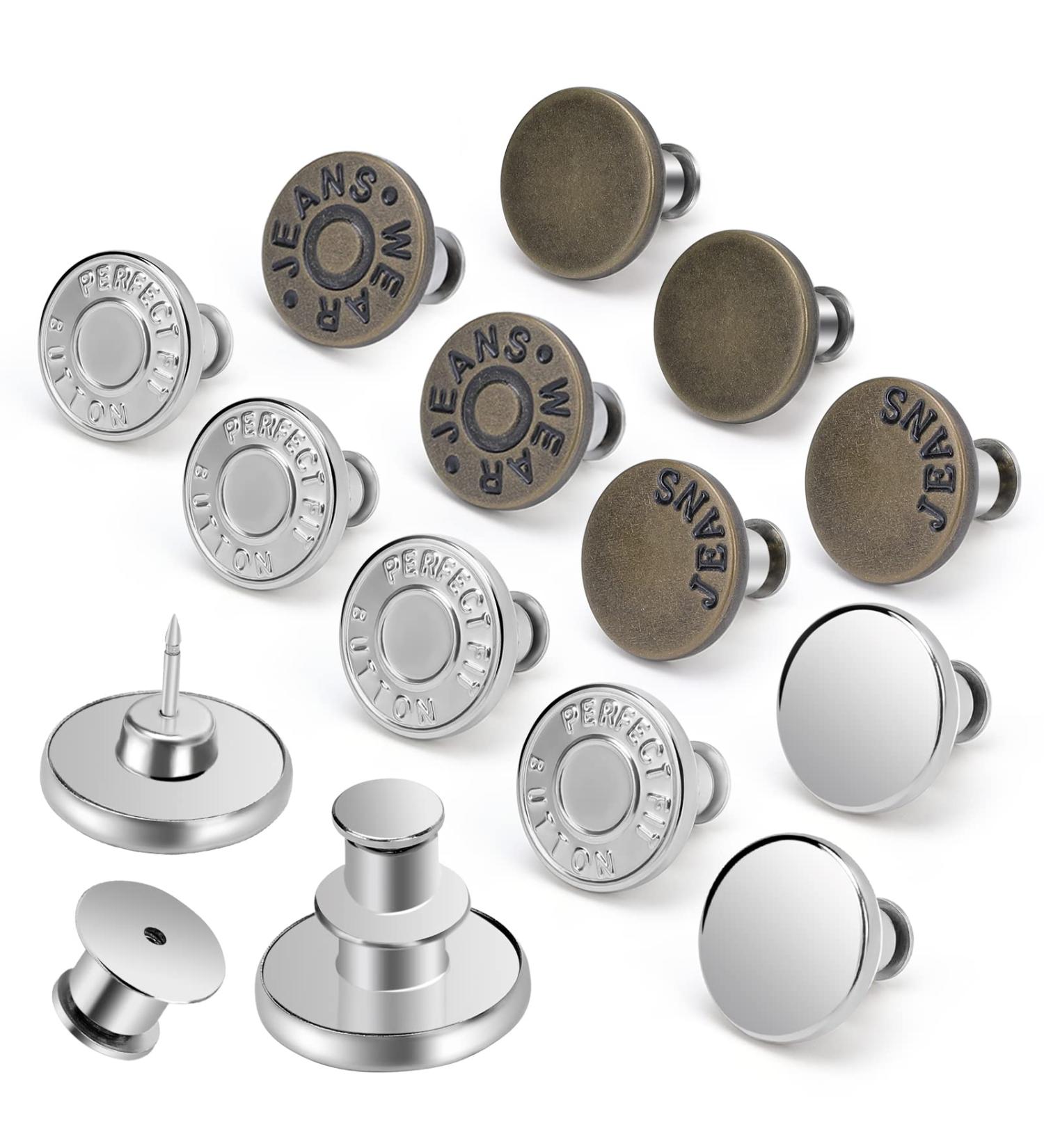 Adjustable Reusable Jean Buttons Set | Metal Pants Button Replacement - 12 Sets | No Sew, No Tools Required | Instantly Tighten Loose Jeans - Buy Online on SooperMarket.com
