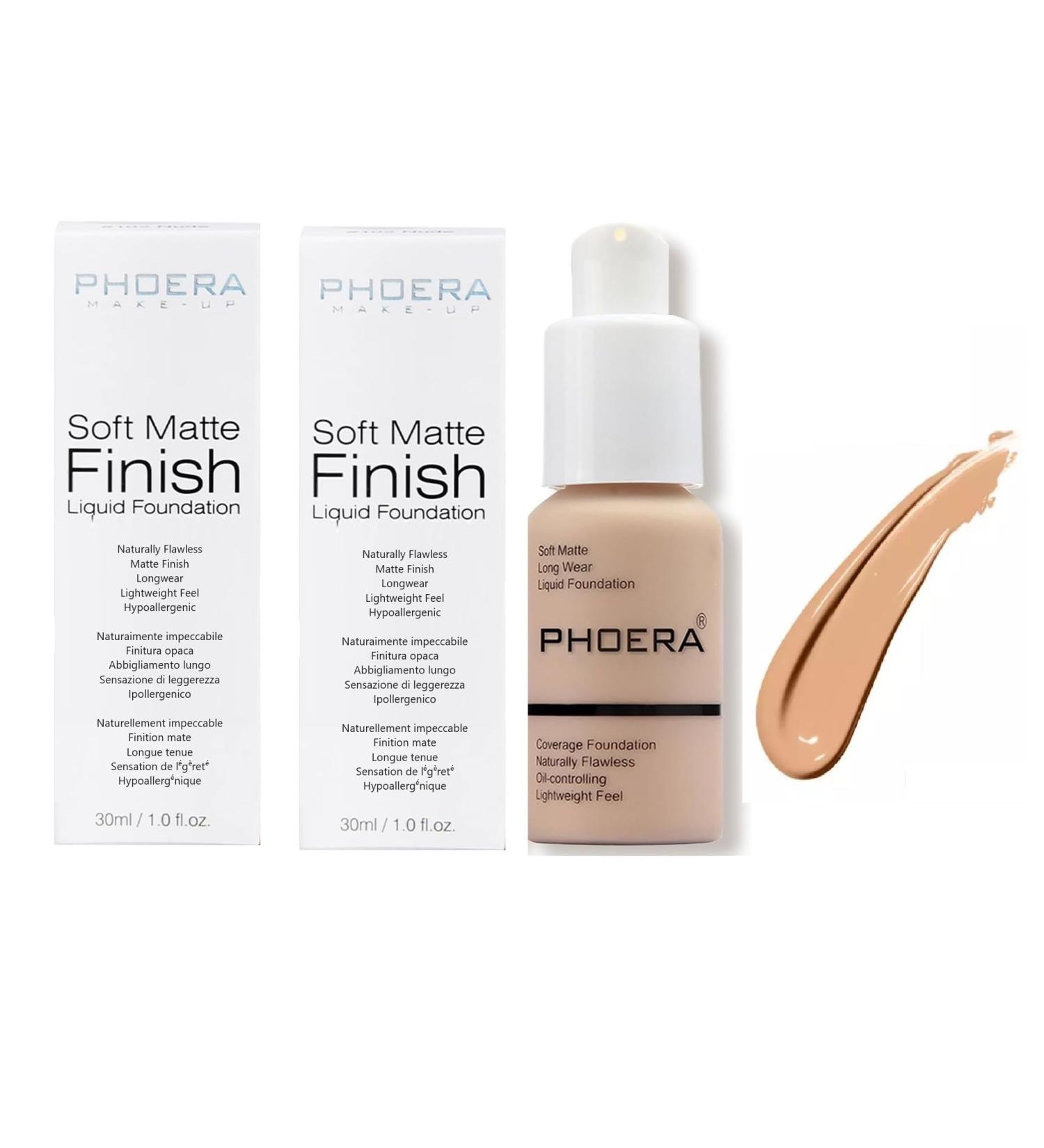 Phooera Fulll Coverage Liquid foundation Matte Finish Concealer Long wear 24hrs Oil Controlling Naturally Flawless Lightweigt Feel Buildable Fond de teint (2 X 104) - Buy Online on SooperMarket.com