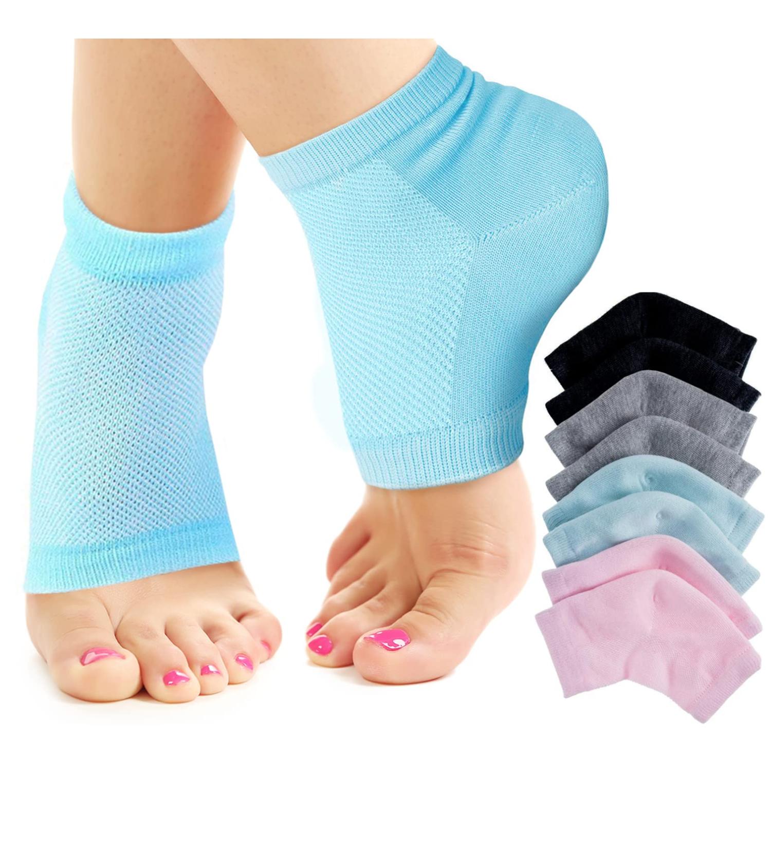 Nado Care 4 Pairs Heels Moisturizing Socks for Dry Cracked Heels Repair - Gel Heel Sleeves - Open Toe Comfy Socks - Pink Blue Grey Black - Buy Online on SooperMarket.com