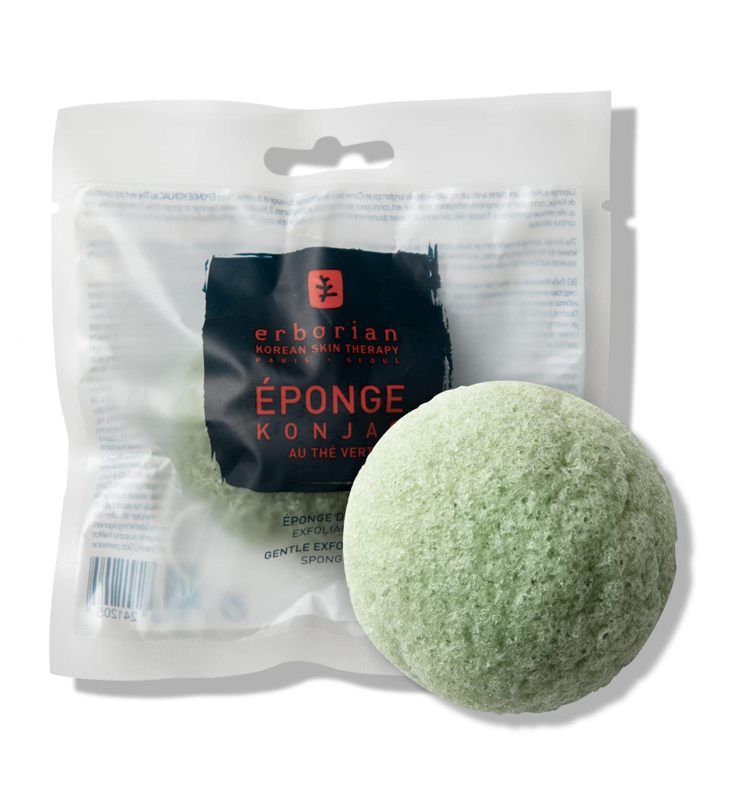 Erborian Green Tea Konjac Facial Sponge - Korean Beauty Bath Scrub for Deep Cleansing - Ideal for Sensitive, Oily, and Acne-Prone Skin - Buy Online on SooperMarket.com