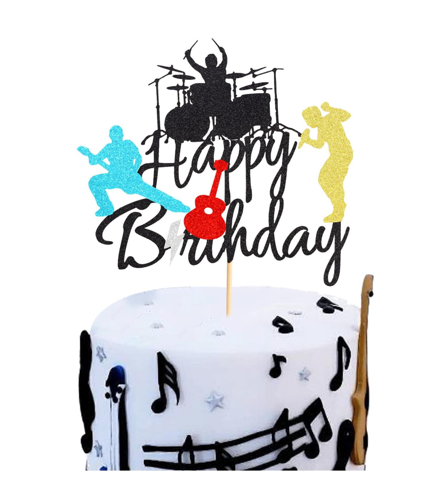 Arthsdite Happy Birthday Band Cake Topper-Drum Set Guitar Singing Cake Topper for Music Theme Birthday Party for Rock Roll Drummer Party Decor - Black Glitter - Buy Online on SooperMarket.com