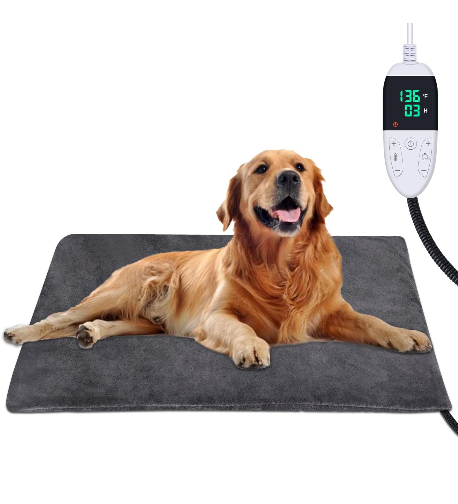 ENJOY PET Dog Heating Pad - 12 Level Timer and Temperature Control - Indoor Pet Heating Mat for Cats and Dogs - Chew Resistant Cord - Large 28 x 18 - Buy Online on SooperMarket.com