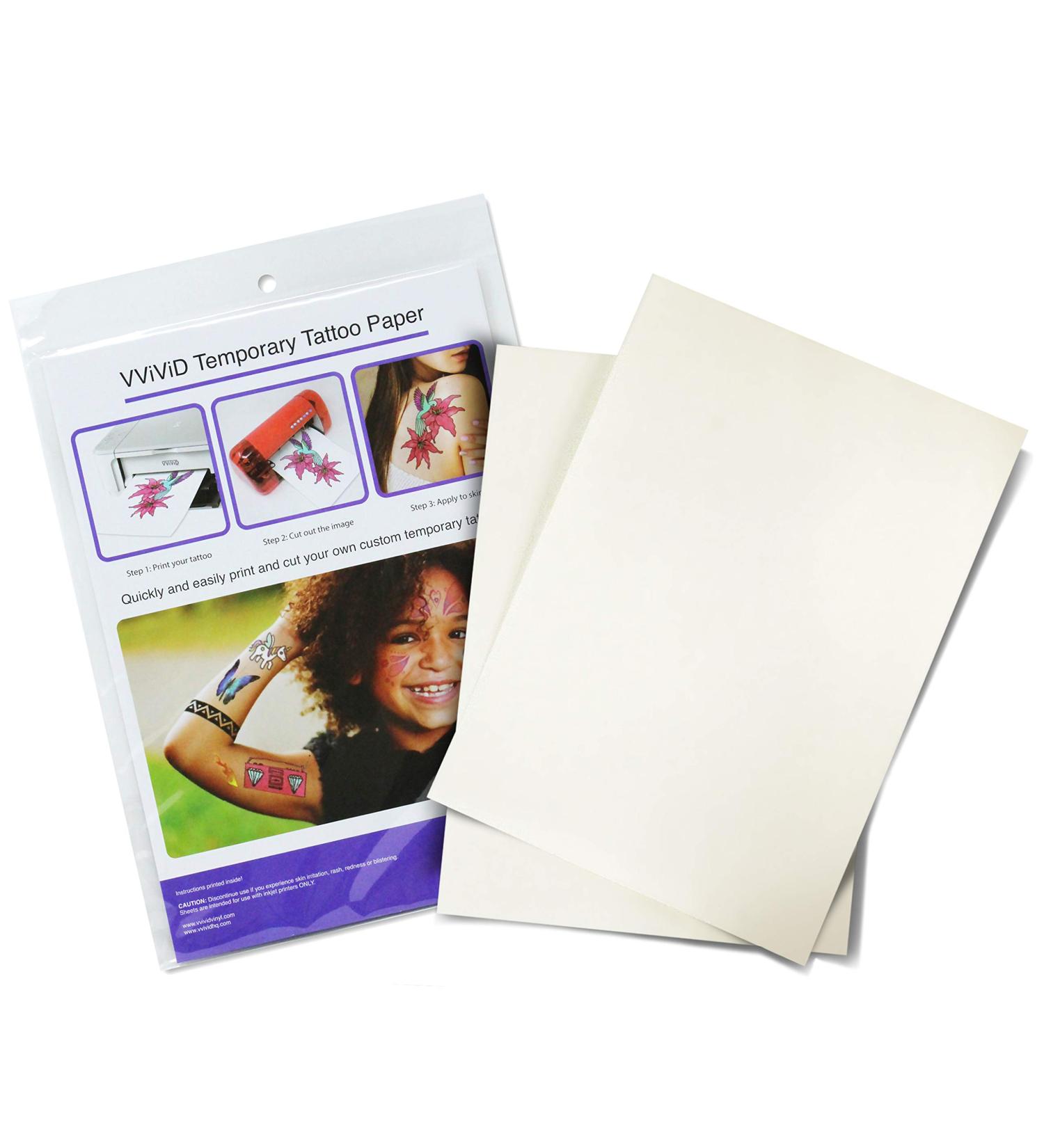 VViViD Inkjet Rub-On Temporary Tattoo Paper 2-Sheet Pack - 8.5x11 Inch - Easy Application - Printable - (Pack of 2) - Buy Online on SooperMarket.com