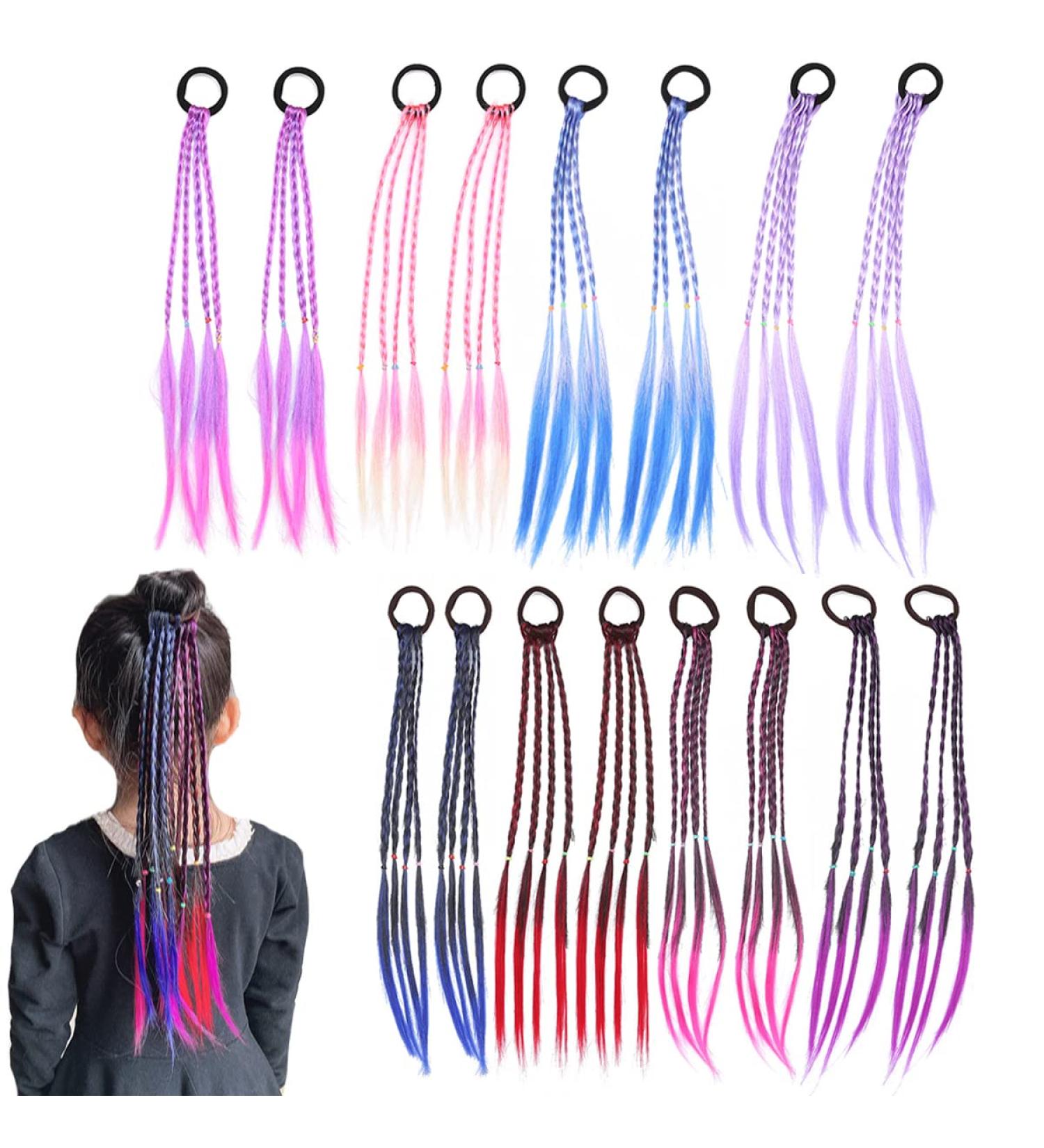 Liwein 16Pcs Colorful Hair Extensions | Vibrant Gradient Strands for Kids & Women | Perfect Braided Hair Accessories - Buy Online on SooperMarket.com