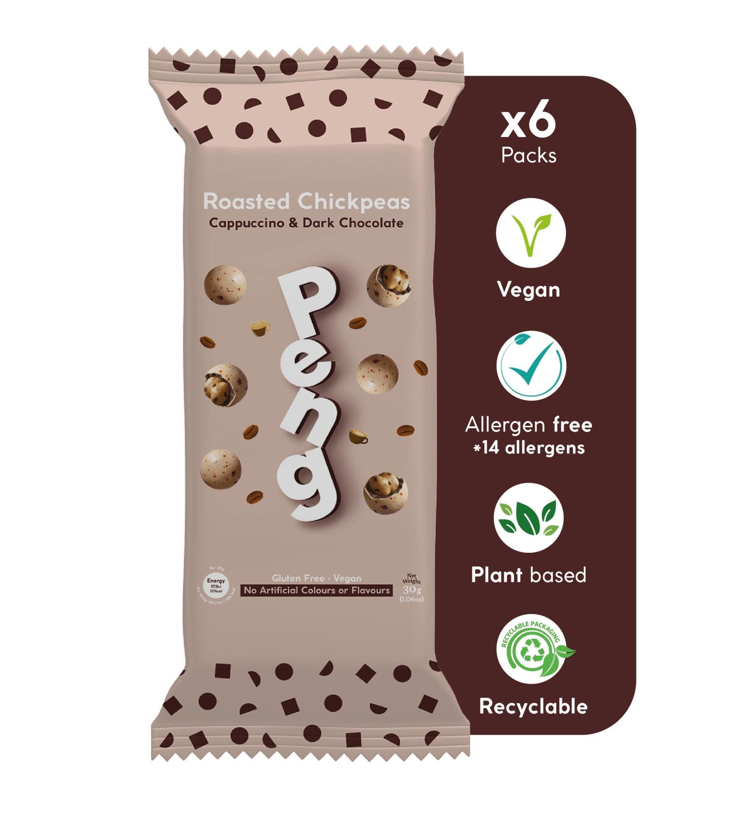 Peng Roasted Chickpeas Snack (6 x 30g) - High Protein Plant-Based Cappuccino Flavor - Buy Online on SooperMarket.com
