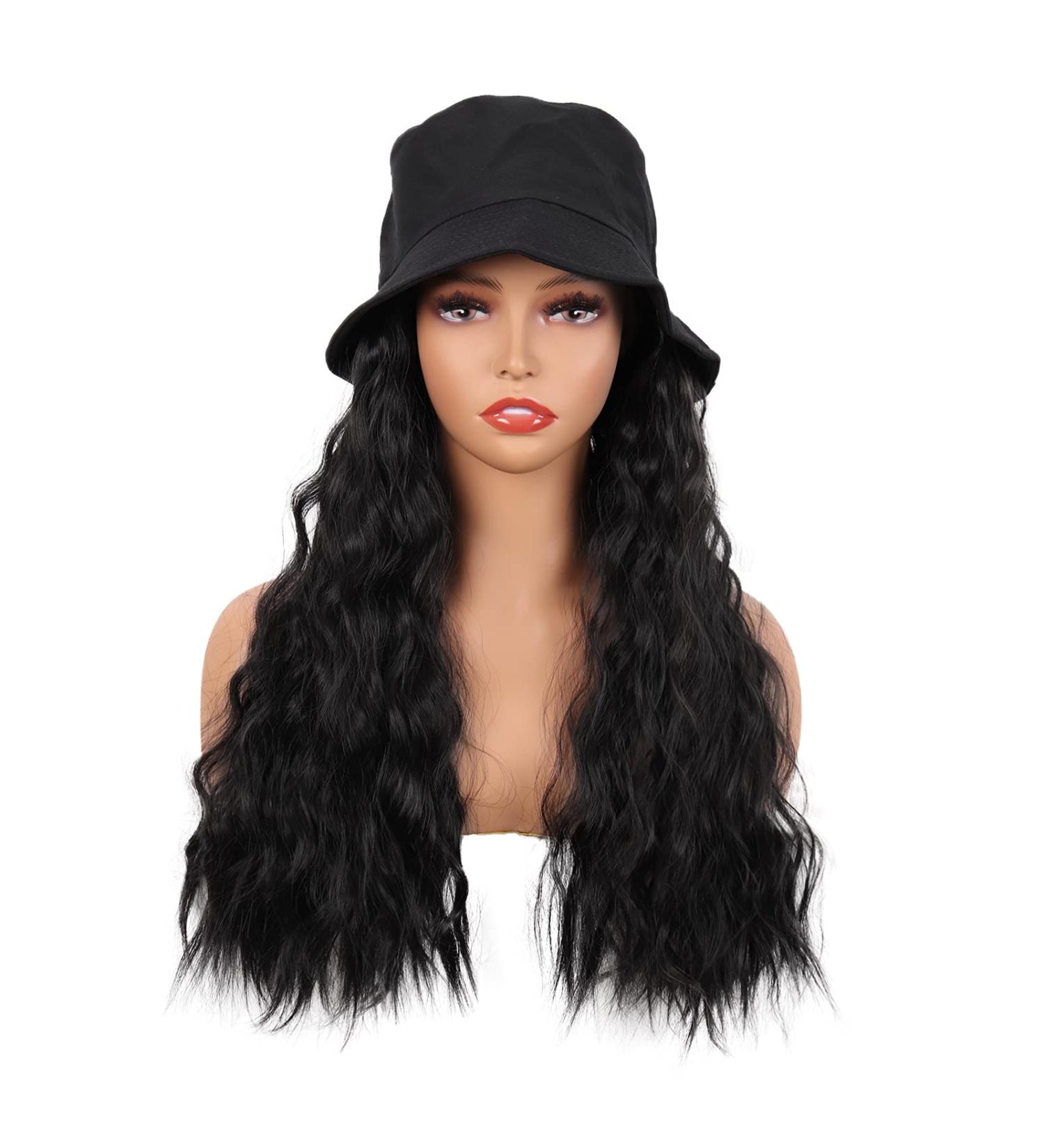 MapofBeauty 24 Inch Black Hat Wig - Long Wavy Curly Synthetic Daily Use Wig - Buy Online on SooperMarket.com