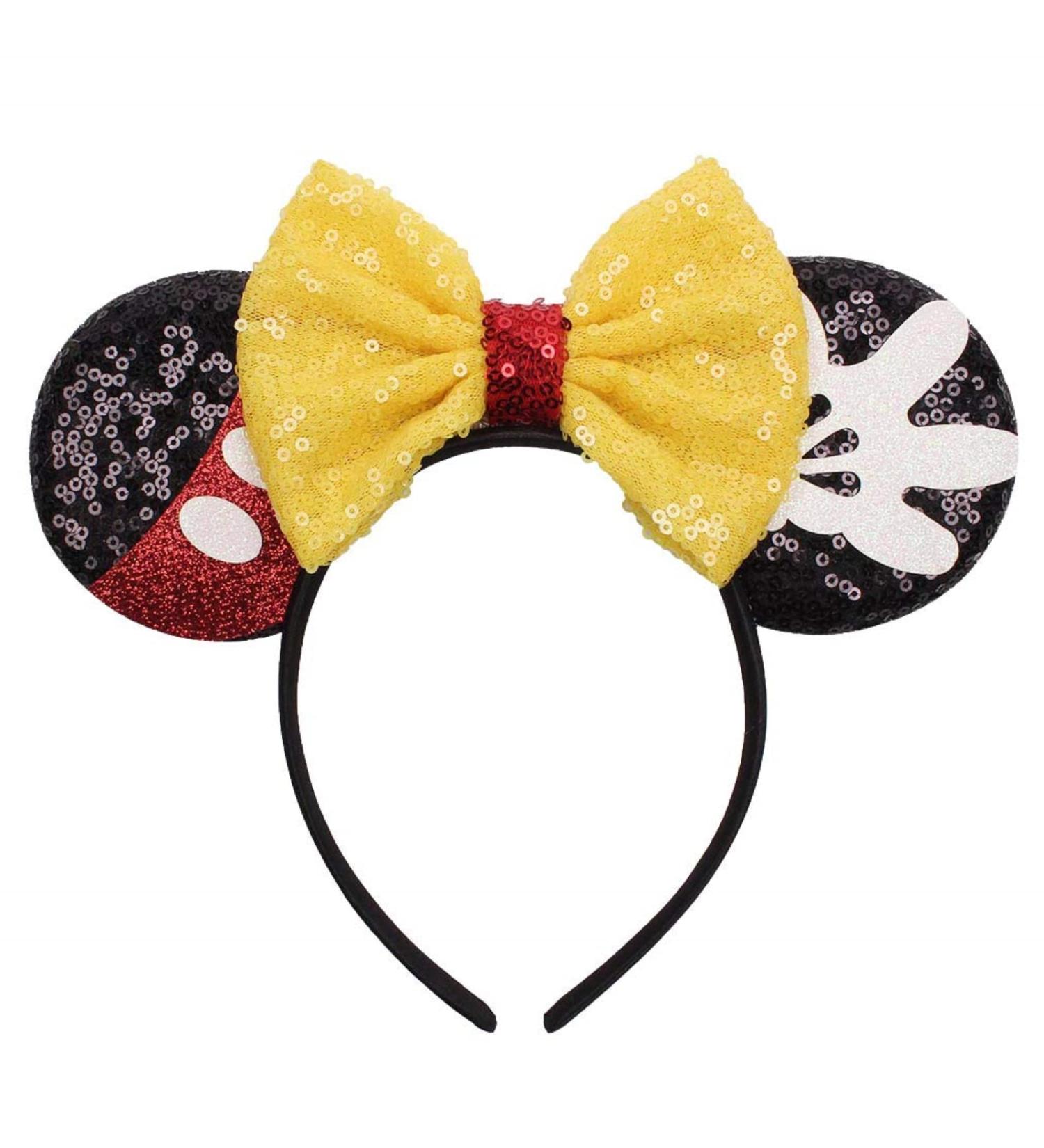 Mouse Ears Bow Headbands Shiny Bows Glitter Party Decoration Cosplay Costume for Kids Girls Women Princess Party Decorations Cosplay (Black+Yellow) 2 - Buy Online on SooperMarket.com