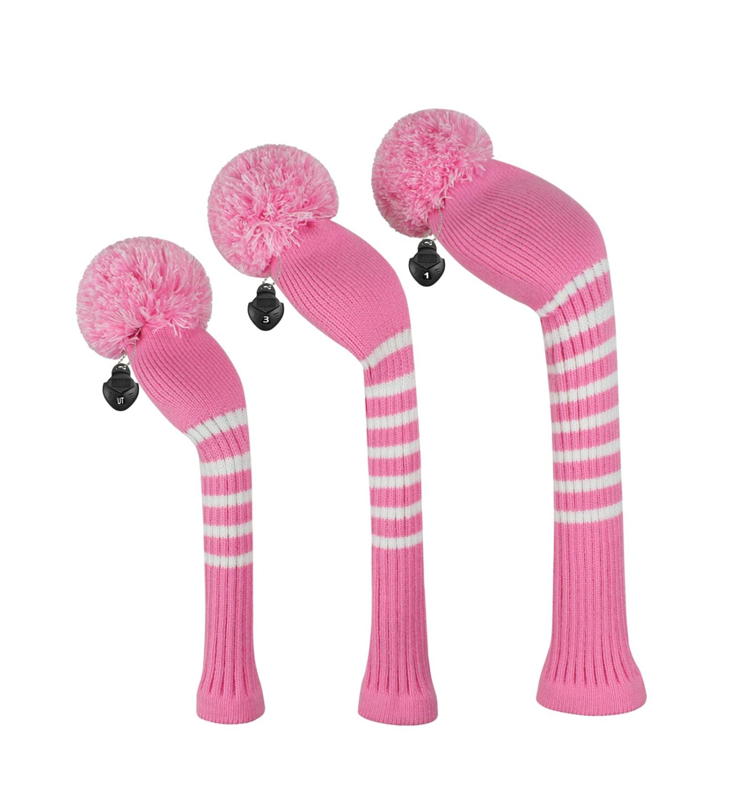 Scott Edward Golf Headcovers Set - Driver, Fairway Wood & Hybrid - Pink White Stripes - Buy Online on SooperMarket.com