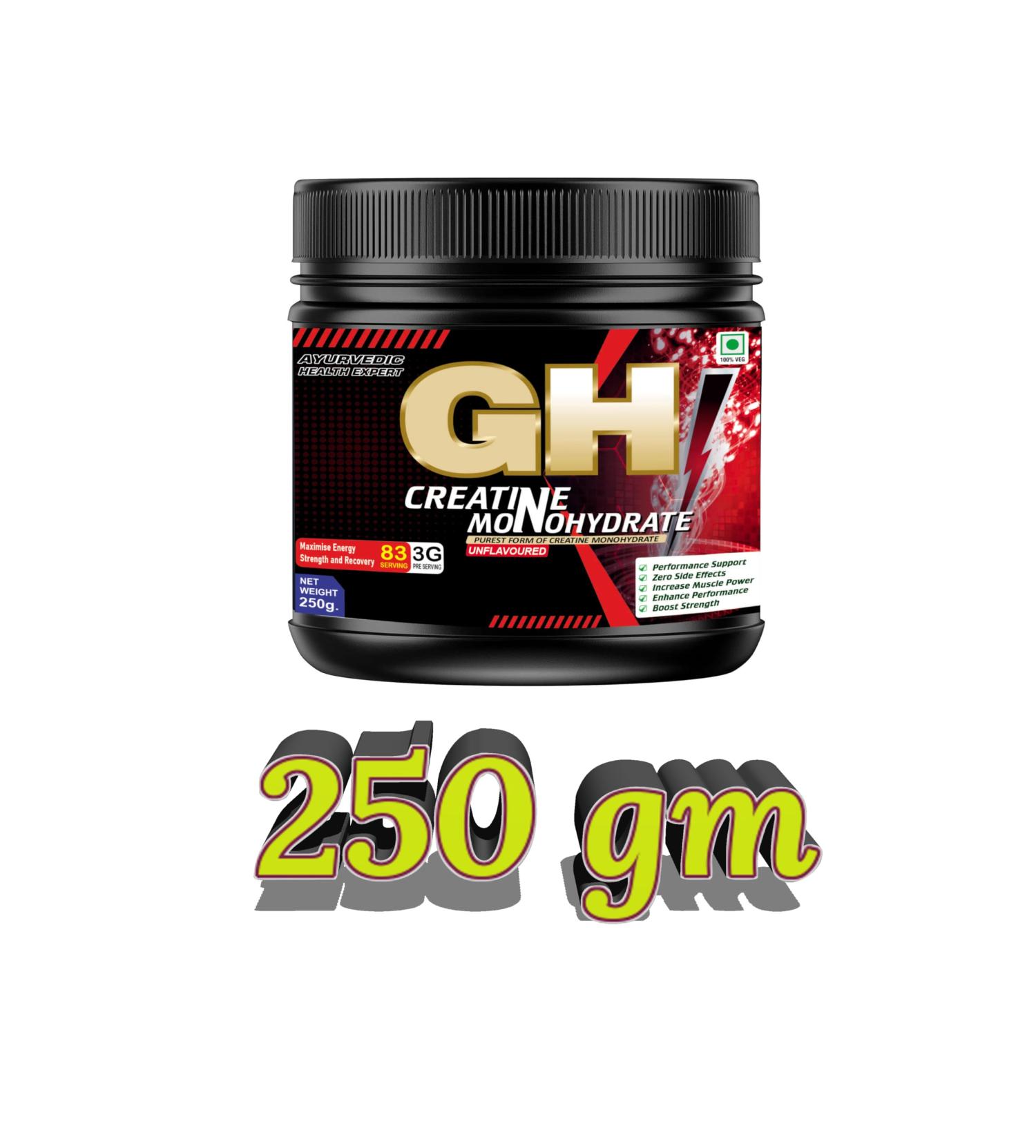 GH Creatine Monohydrate (83 Servings) Increased Muscle Mass Fast Recovery Muscle Volumization Strength & Energy Muscle Strength Fast Recovery Power (250 g Unflavored) - Buy Online on SooperMarket.com