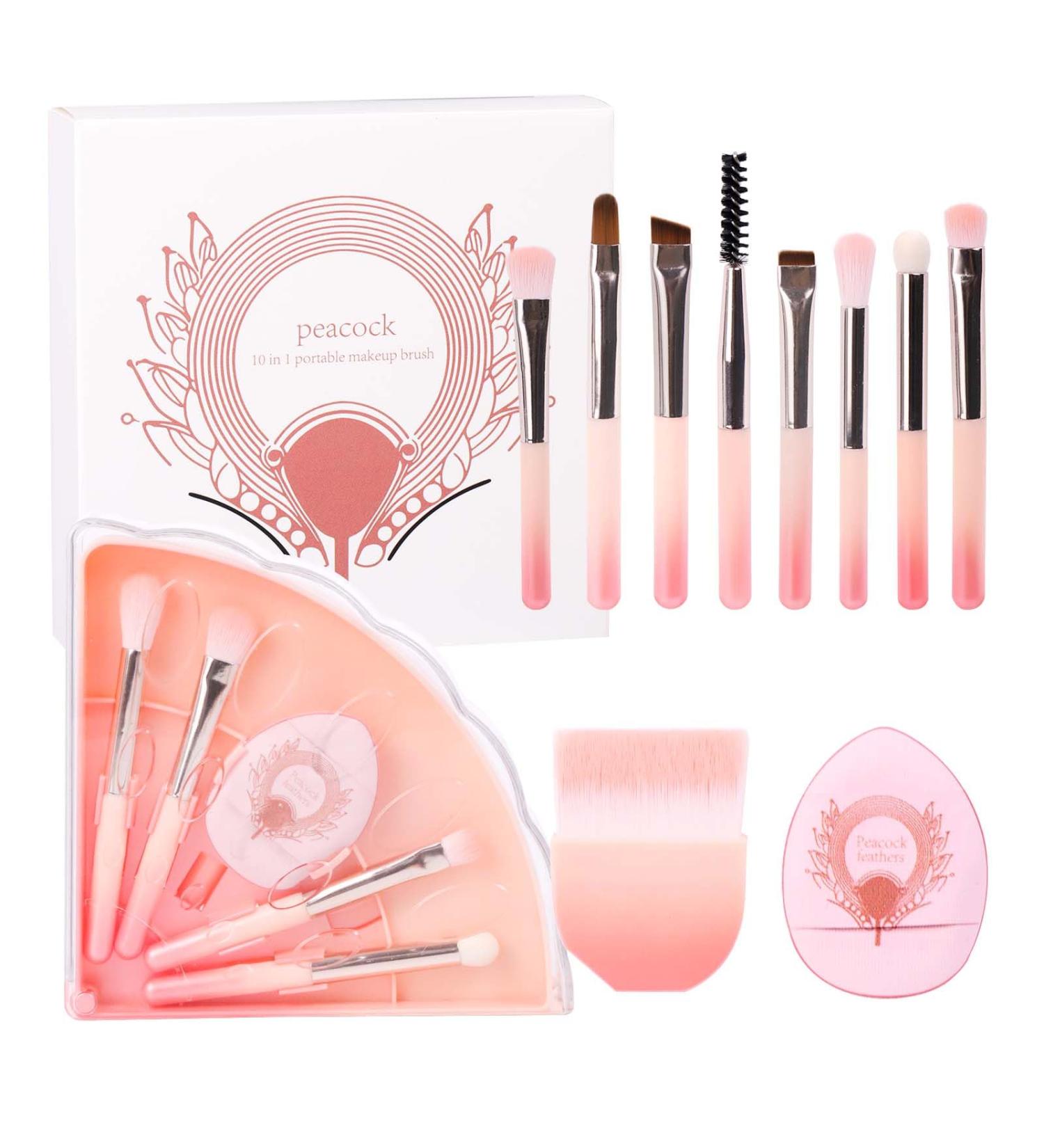 Travel Makeup Brush Set - 10 Mini Brushes with Case | Foundation Blending Eyeshadow & Blush | Perfect Makeup Gift (Pink - Buy Online on SooperMarket.com