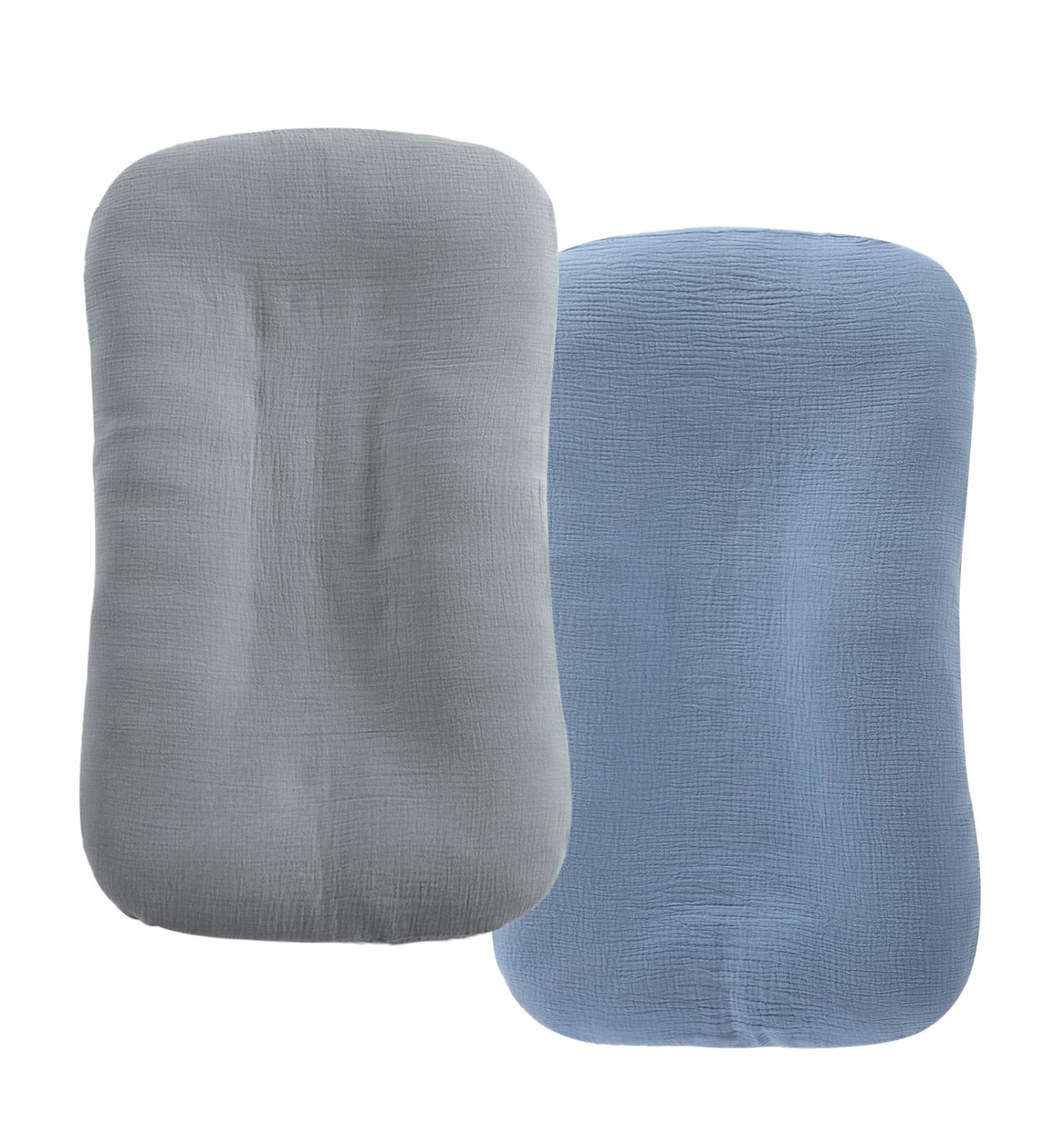 HOMBYS Muslin Baby Lounger Cover 2 Pack - 100% Cotton Slipcover for Infant Pillow (Blue & Grey) - Buy Online on SooperMarket.com