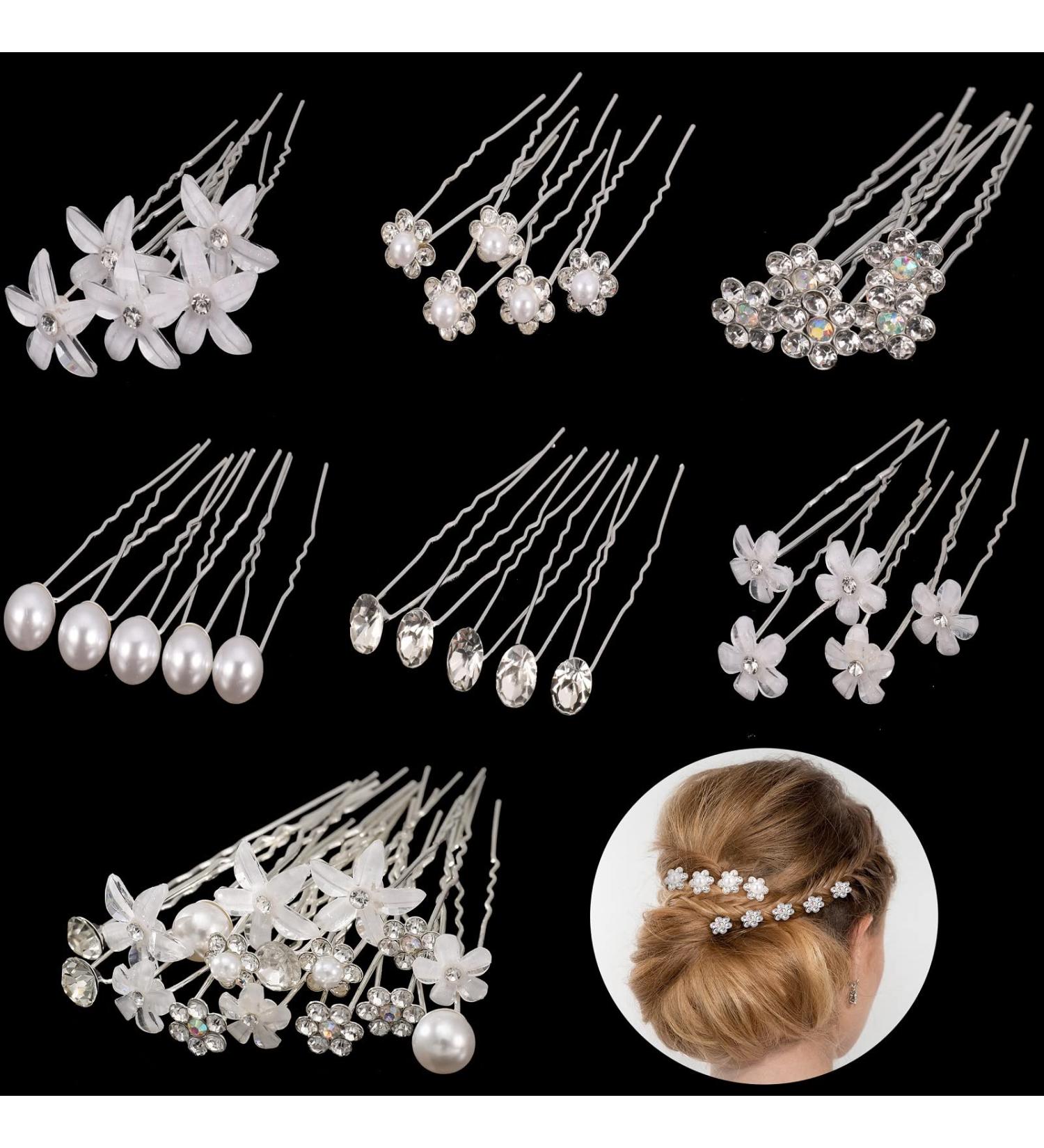 AUXSOUL Bridal Hair Pins - Crystal Pearl U-Shaped Diamond Clips for Wedding - 30Pcs (6 Styles) - Buy Online on SooperMarket.com