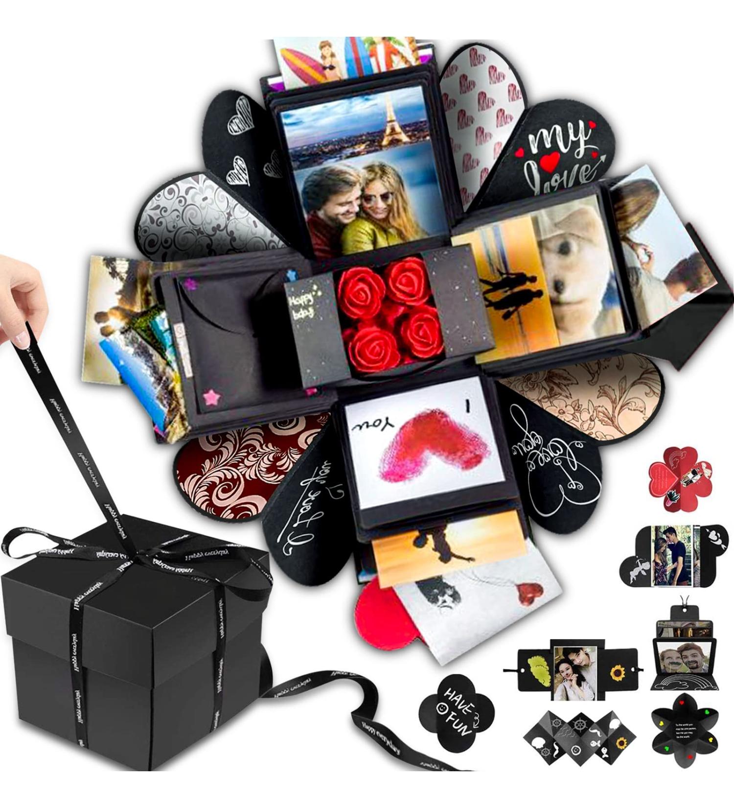 Wanateber Explosion Box DIY Gift - Love Memory Scrapbook Photo Box for Birthday Anniversary Wedding or Valentine's Day Surprise - Black - Buy Online on SooperMarket.com