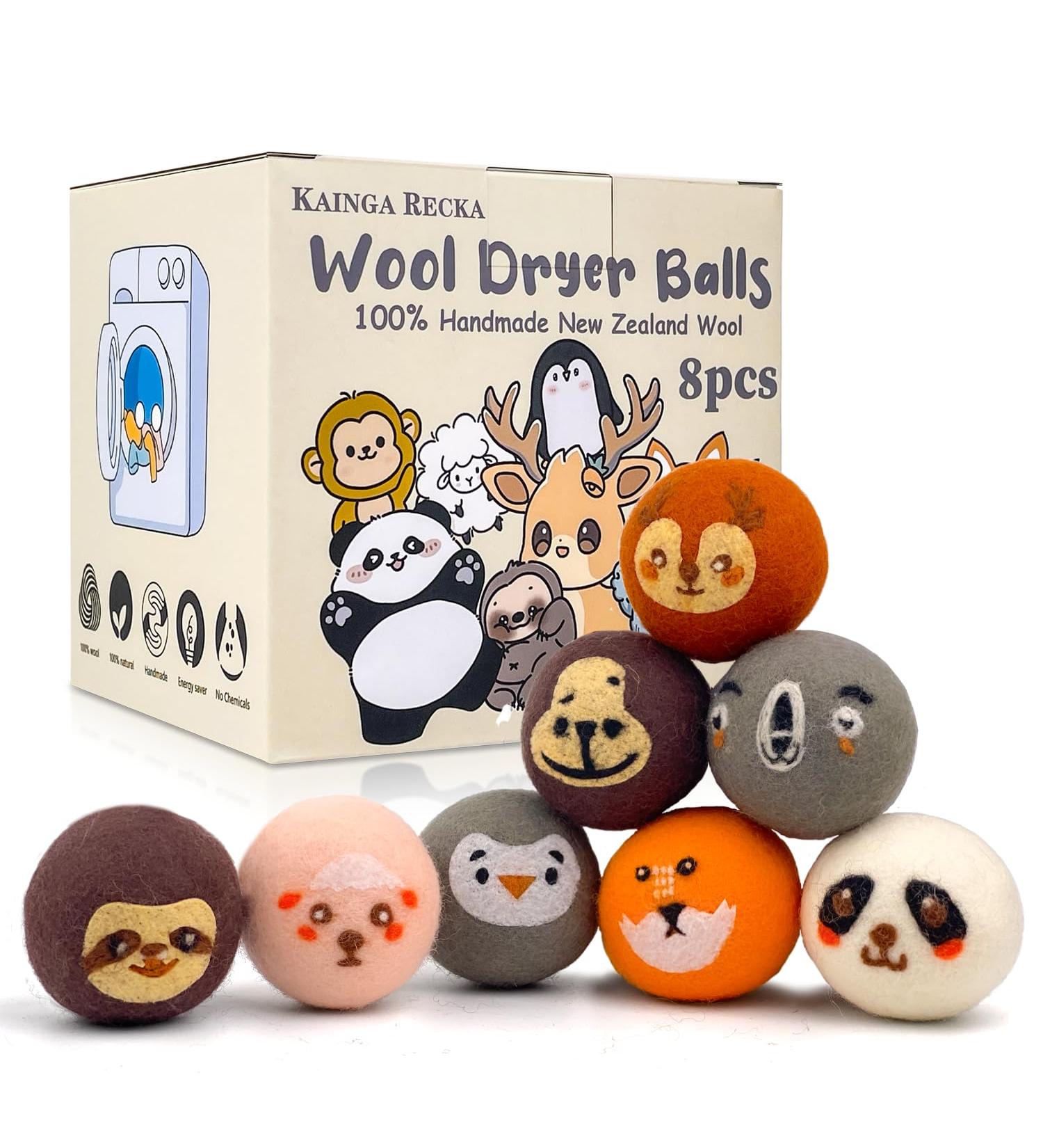 8PCS Wool Dryer Balls - Cute Animal Design 100% Natural New Zealand Wool Chemical-Free Reusable Anti-Static Laundry Solution - Buy Online on SooperMarket.com