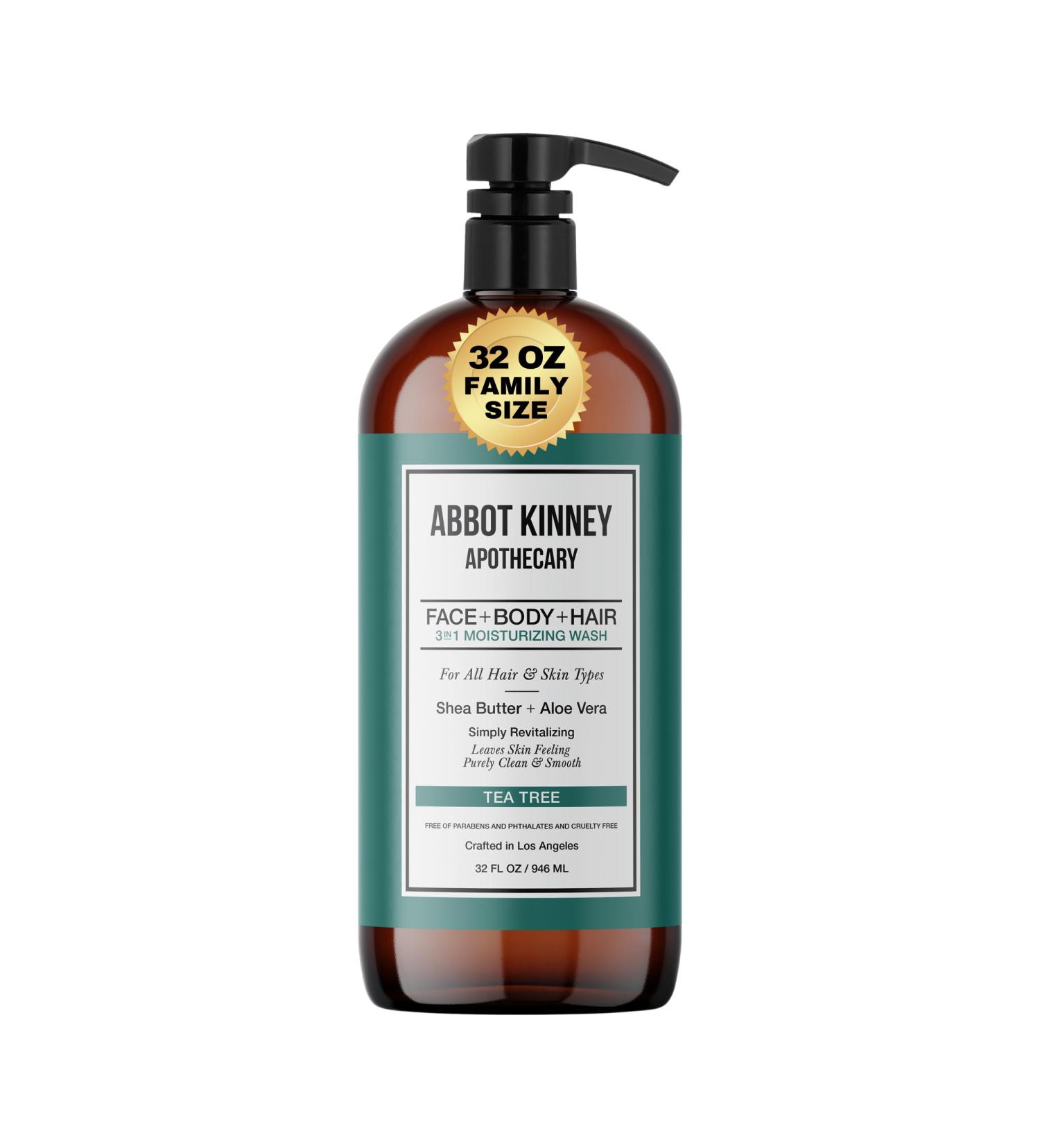 ABBOT KINNEY APOTHECARY Men's 3-in-1 Tea Tree Wash - 32oz for Skin and Hair | Moisturizing Shampoo, Conditioner, Body Wash - Buy Online on SooperMarket.com