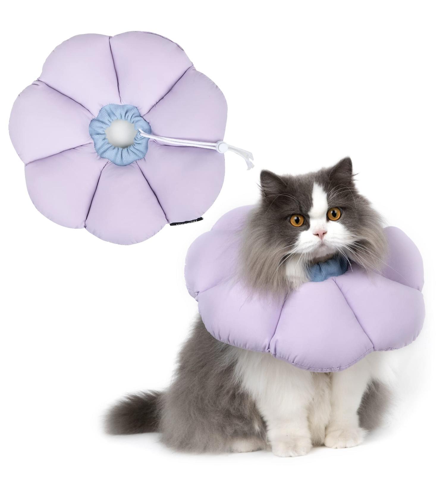 HiDREAM Cat Cone Collar | Cute & Waterproof Elizabethan E-Collar for Cats | Anti-Bite & Lick Wound Healing Collar | Safety Cat Recovery Collar | Medium - Purple - Buy Online on SooperMarket.com