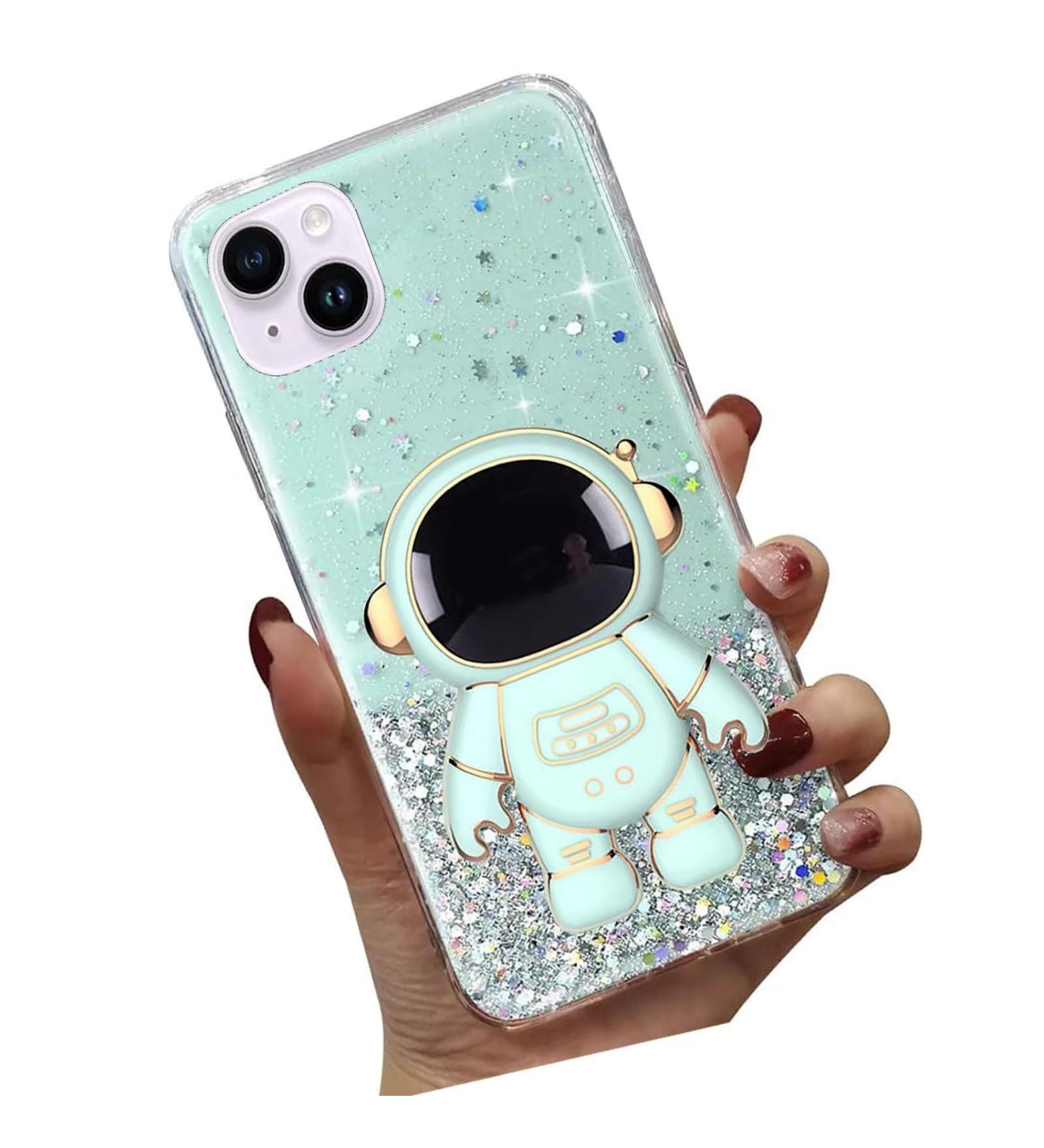 Buy Tivenfezk Astronaut Hidden Stand Shell for iPhone 15 Plus - Glitter Soft Silicone Bling Protective Cover in Green - Buy Online on SooperMarket.com