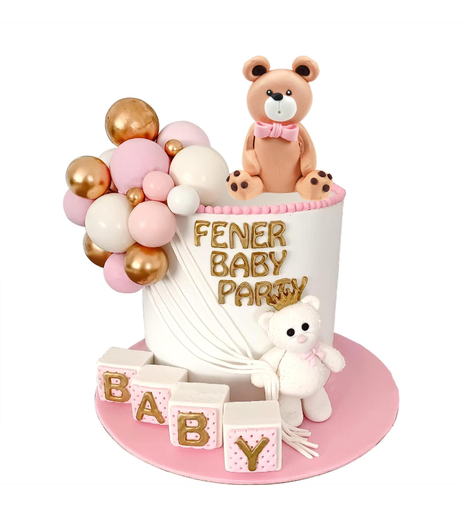 Mini Bear Cake Toppers - Gold, Pink, White Pearl Decorations for Baby Shower & Birthday Party - Teddy Bear Theme Supplies (Pink) - Buy Online on SooperMarket.com