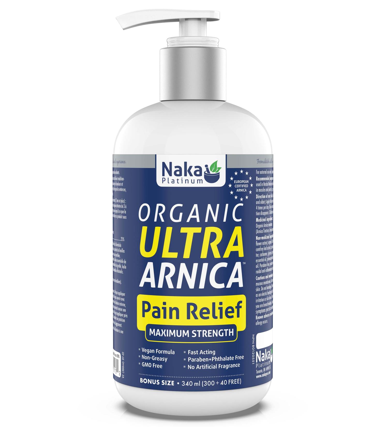 Naka Platinum Organic Ultra Arnica Lotion Pain Relief Maximum Strength European Certified Arnica Made in Canada (340ml) - Buy Online on SooperMarket.com