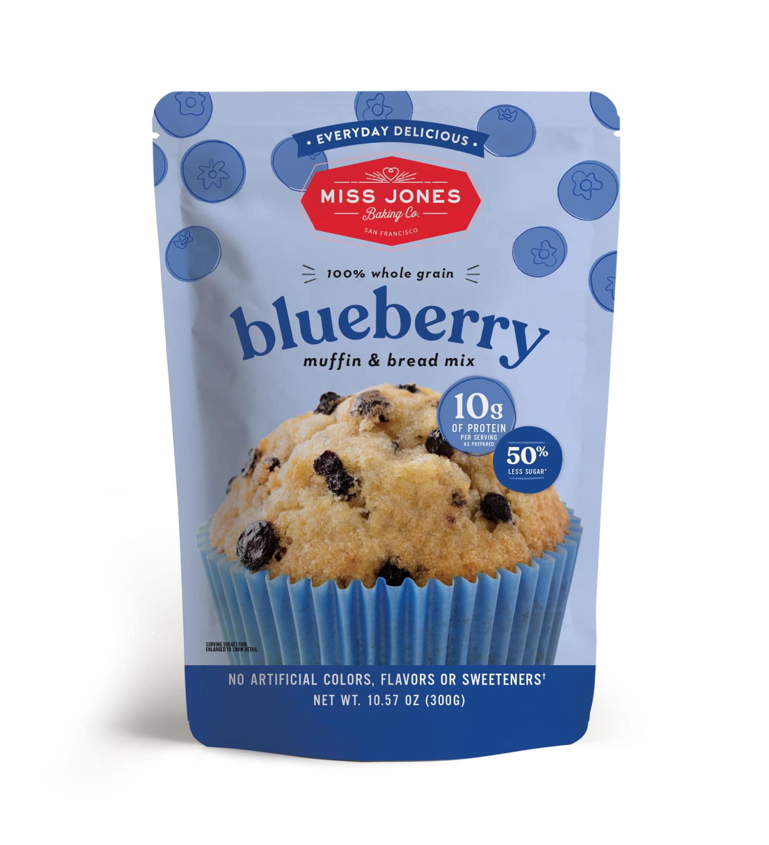 Miss Jones Baking Blueberry Muffin & Bread Mix - Vegan, Real Blueberries, Whole Grains, 50% Lower Sugar - 10.57 oz - Buy Online on SooperMarket.com
