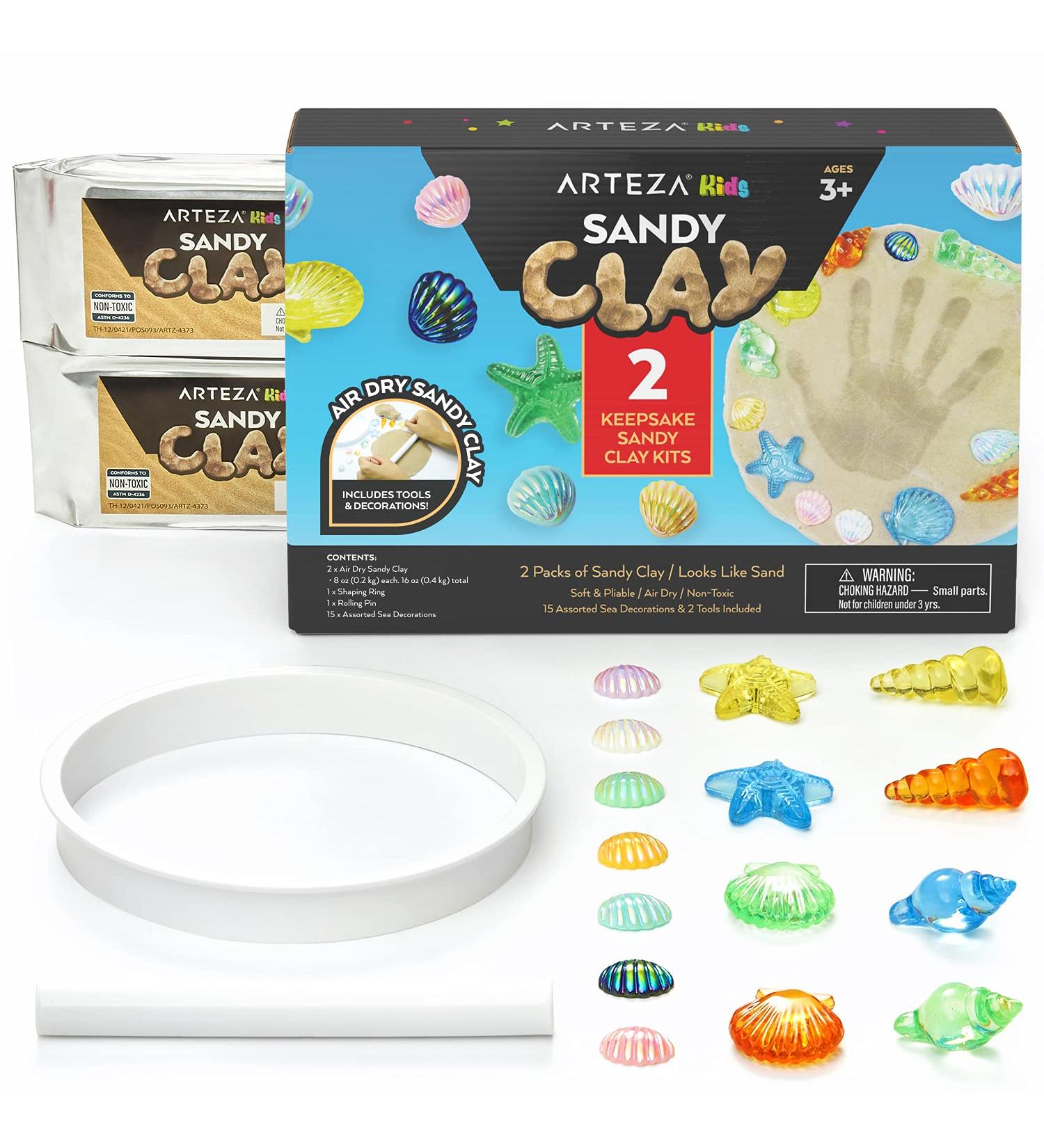 Arteza Kids Air-Dry Modeling Clay Kit - Handprint, Baby Footprint, and Paw Print Keepsake with Sandy Clay Tools - Kids Crafts and Sensory Play - Pack of 2 - Buy Online on SooperMarket.com