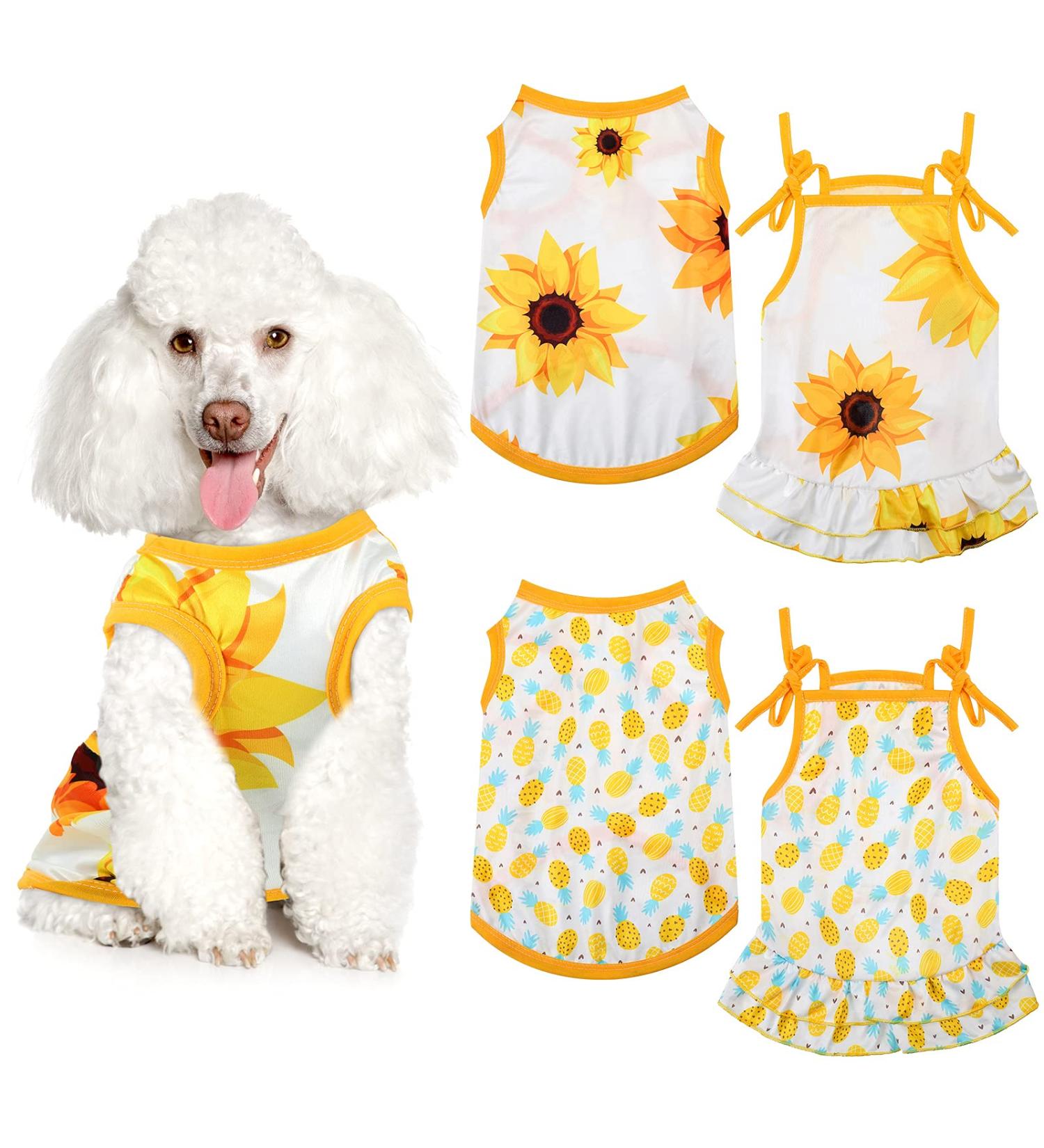 Pineapple Sunflower Large Pet Dress & Shirt Set - 4 Piece Cute & Breathable Puppy Clothes - Buy Online on SooperMarket.com