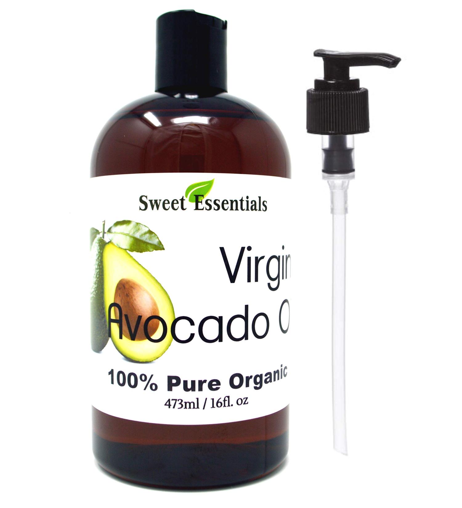 Sweet Essentials Premium Organic Unrefined/Virgin Avocado Oil 16oz with Pump Imported From Italy 100% Pure NON-GMO Cold Pressed Food Grade Green in Color