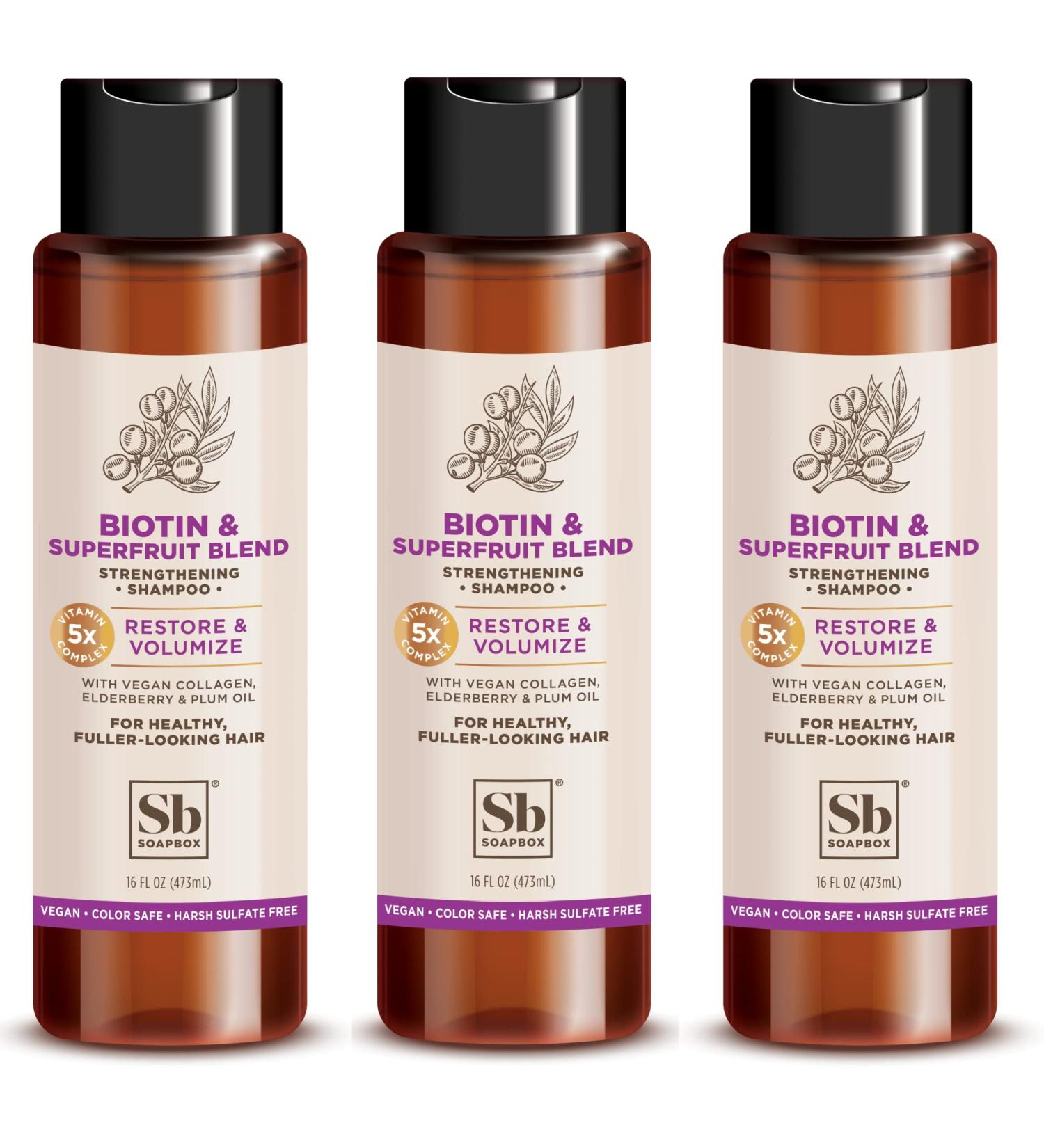 Soapbox Biotin & Superfruit Shampoo - Volumizing Vegan Color Safe 16 Fl Oz (Pack of 3) - Buy Online on SooperMarket.com