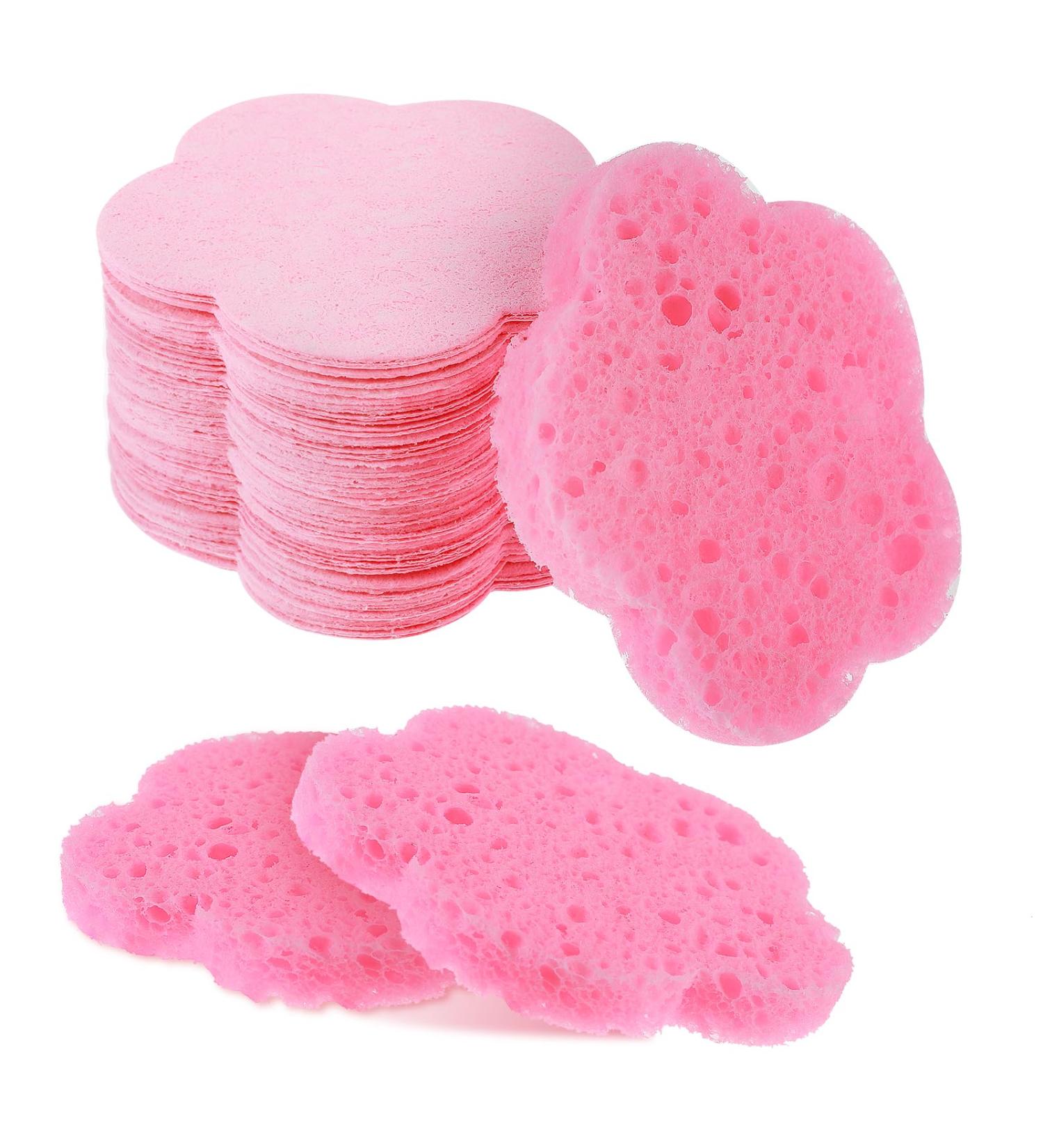 Telooco 50 Pieces Flower Shape Compressed Facial Sponges Disposable Expedient Travel Face Sponges for Cleansing Exfoliating Makeup Estheticians Spa(Pink) - Buy Online on SooperMarket.com