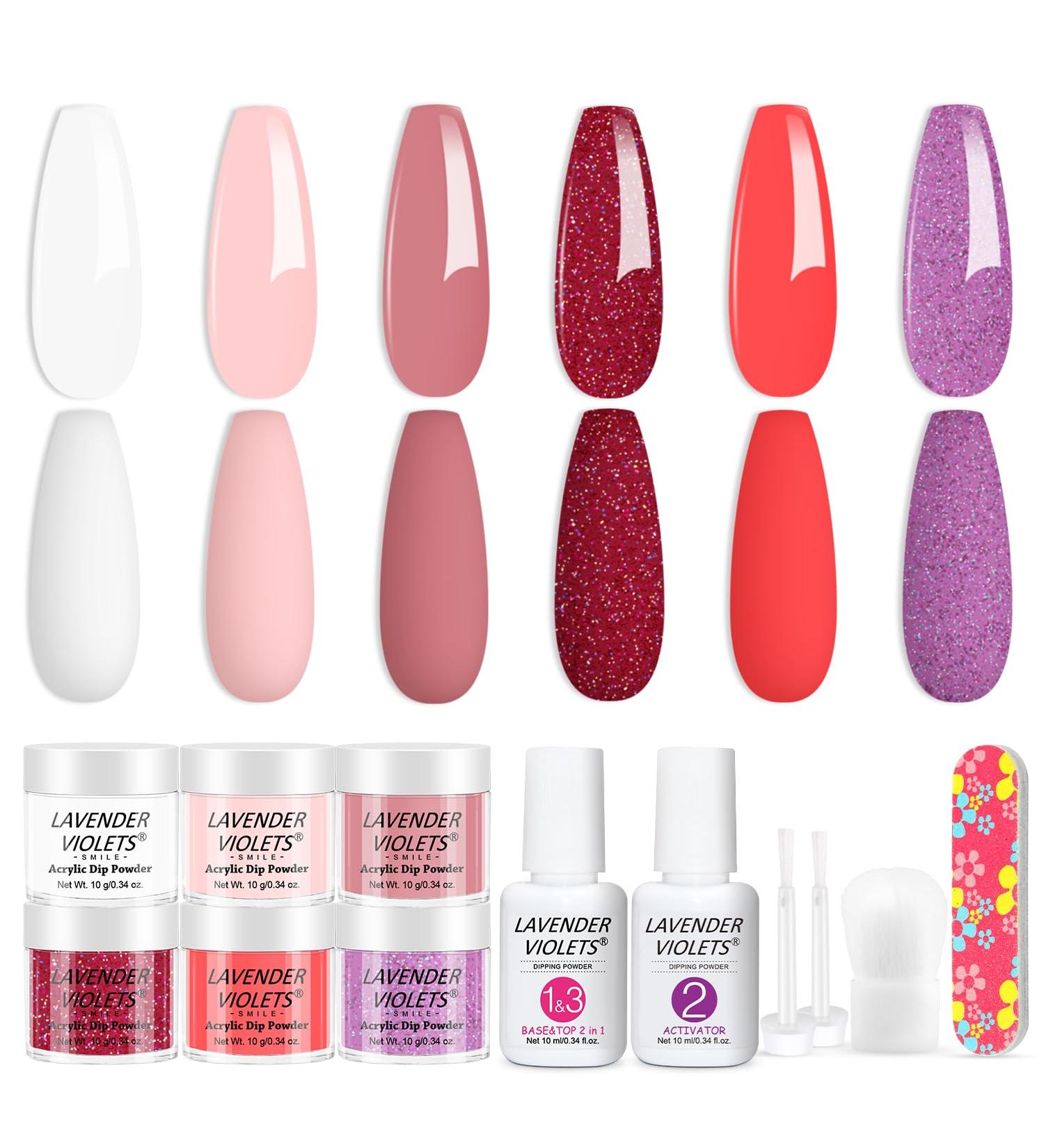 Lavender Violets 12Pcs Dip Powder Nail Kit - 6 Colors French Pink Dipping Powder System with Base, Top Coat & Activator for Manicure at Home - Buy Online on SooperMarket.com